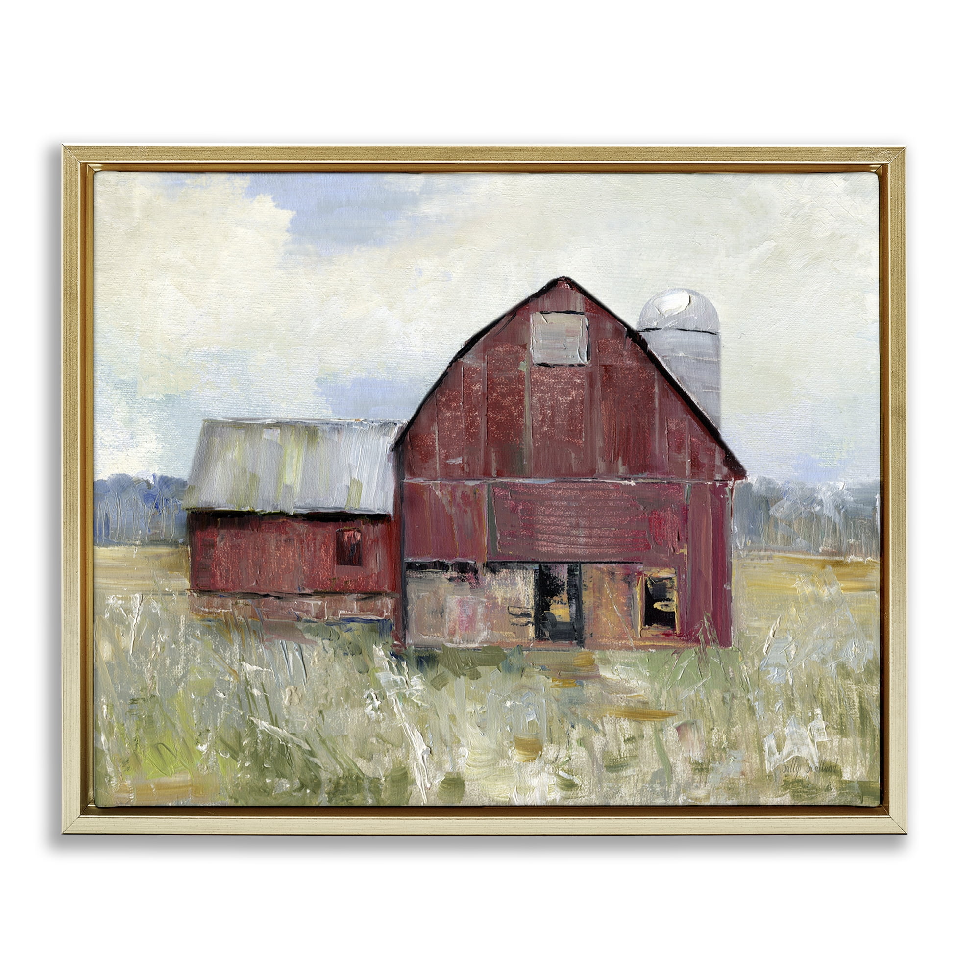 Stupell Industries Red Rugged Barn Gold Framed Floater Canvas Wall Art, design by Sally Swatland