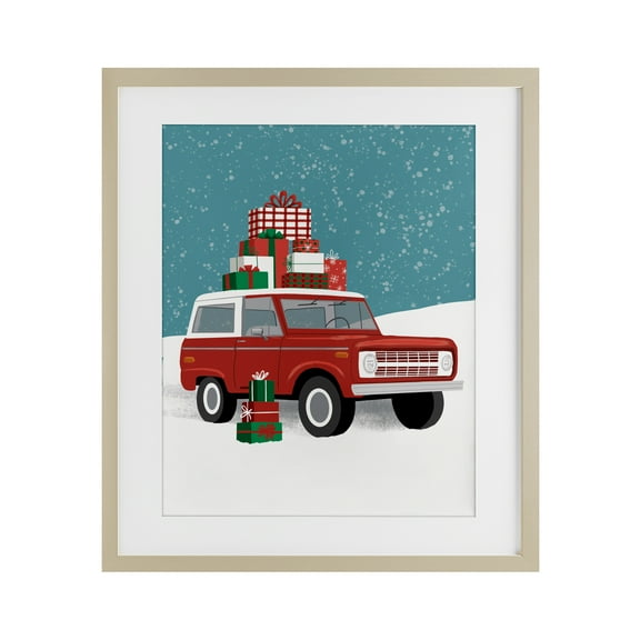 Stupell Industries Red SUV Christmas Time Birch Framed Print Under Glass design by Jilly Jack Designs, 21 x 17