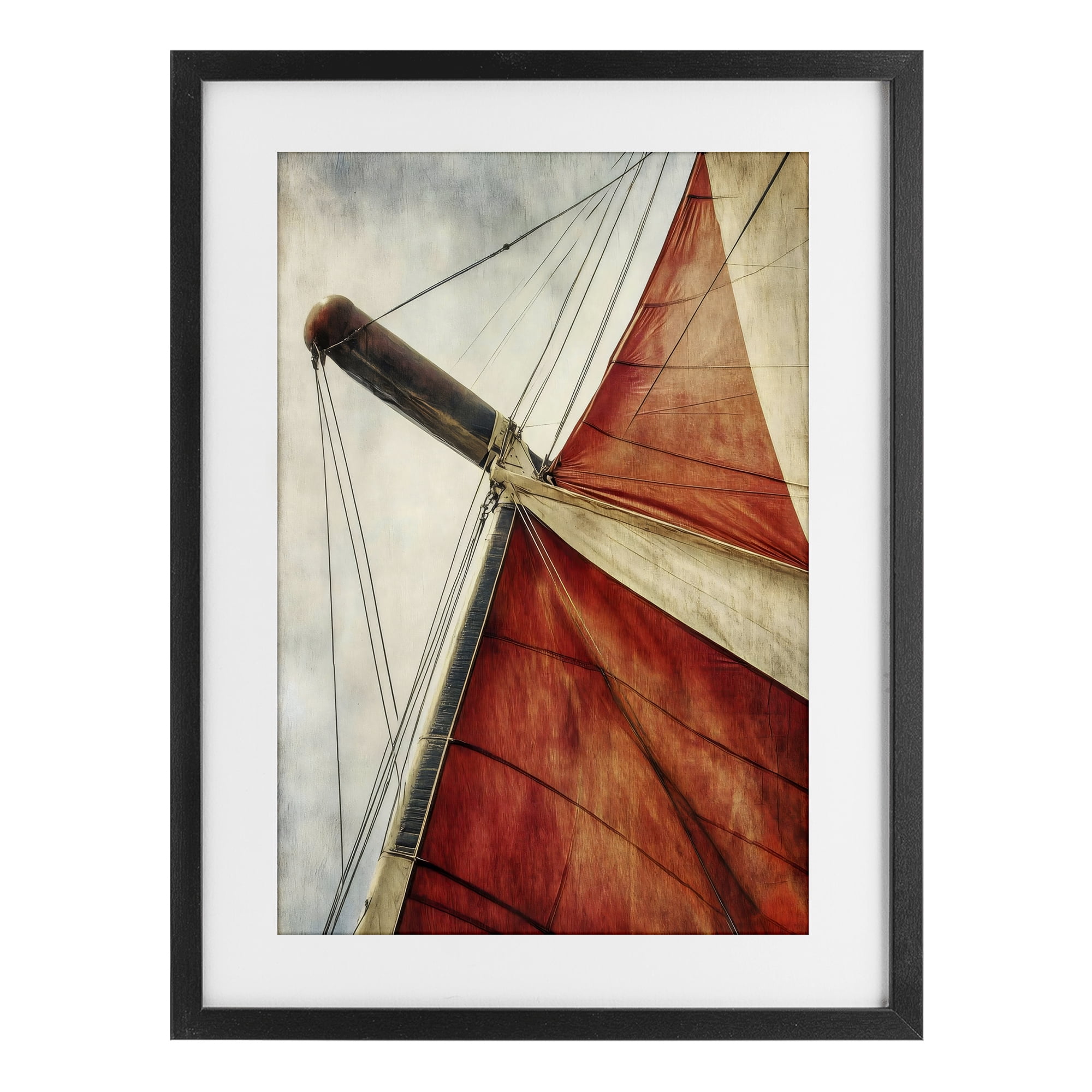 Stupell Industries Red Sail at Sea Black Framed Print Under Glass, design by Creative Studio