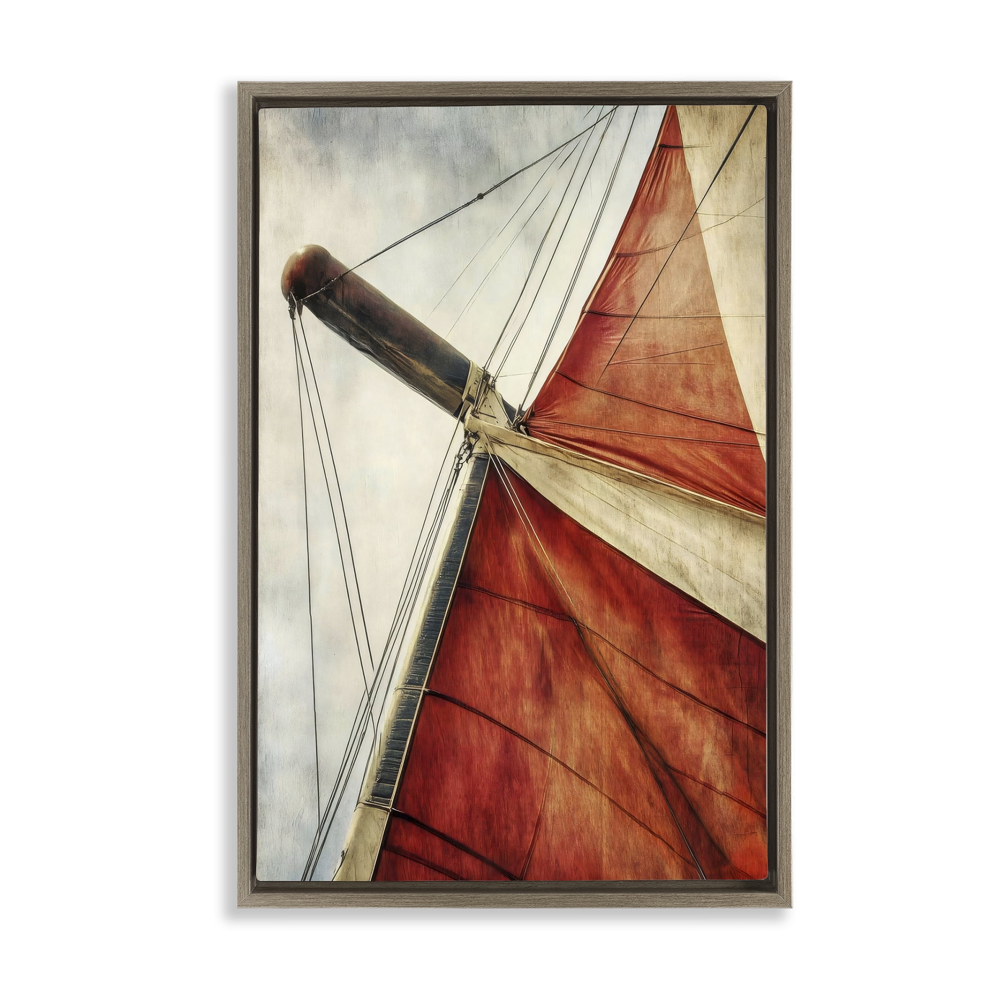 Stupell Industries Red Sail at Sea Brown Framed Floater Canvas Wall Art, design by Creative Studio