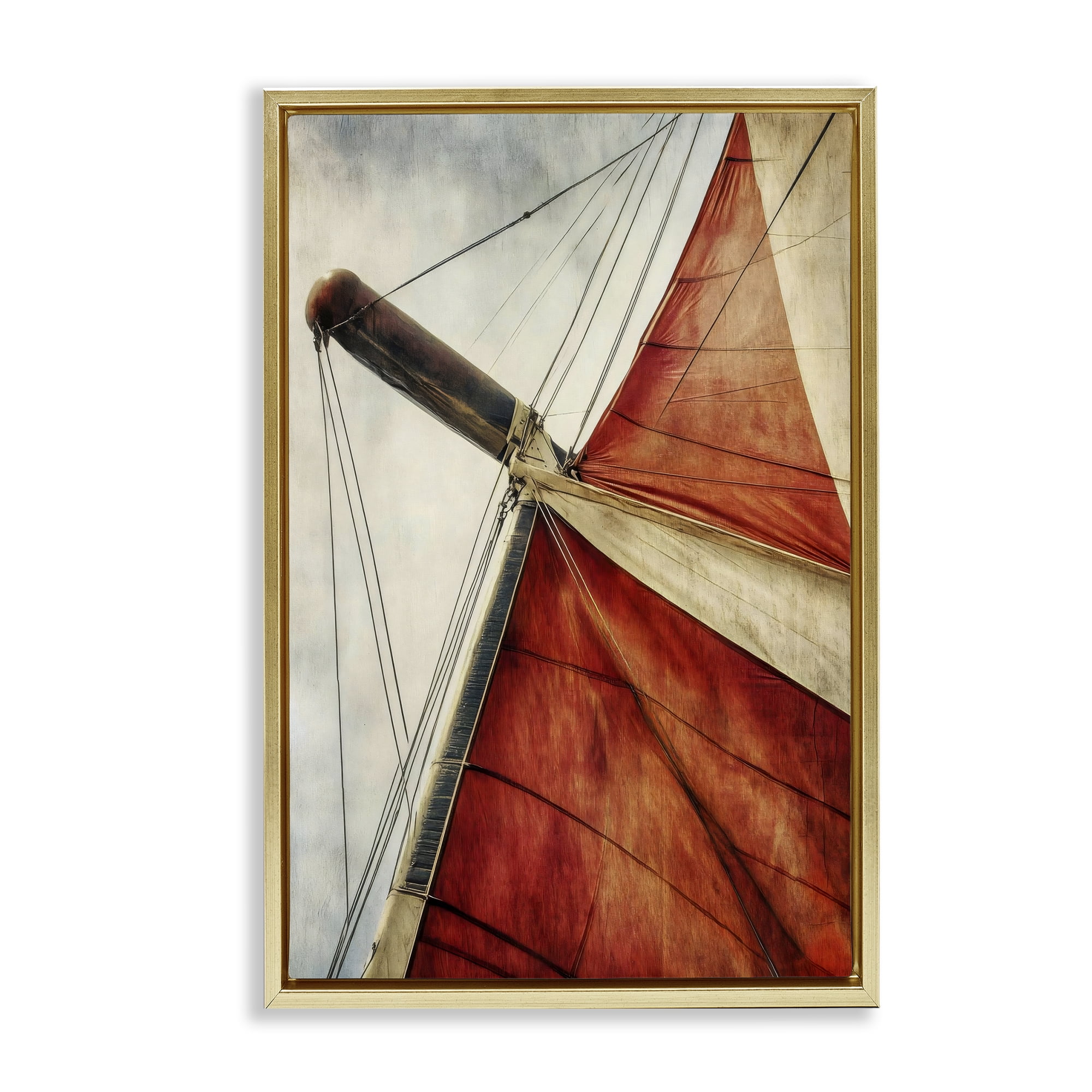 Stupell Industries Red Sail at Sea Gold Framed Floater Canvas Wall Art, design by Creative Studio