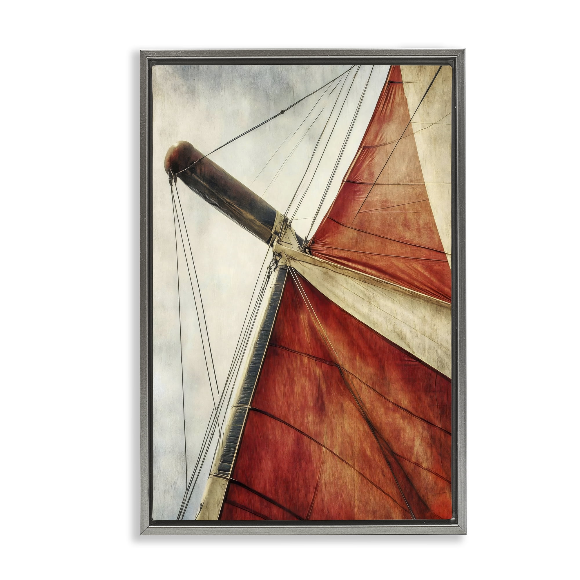 Stupell Industries Red Sail at Sea Gray Framed Floater Canvas Wall Art, design by Creative Studio
