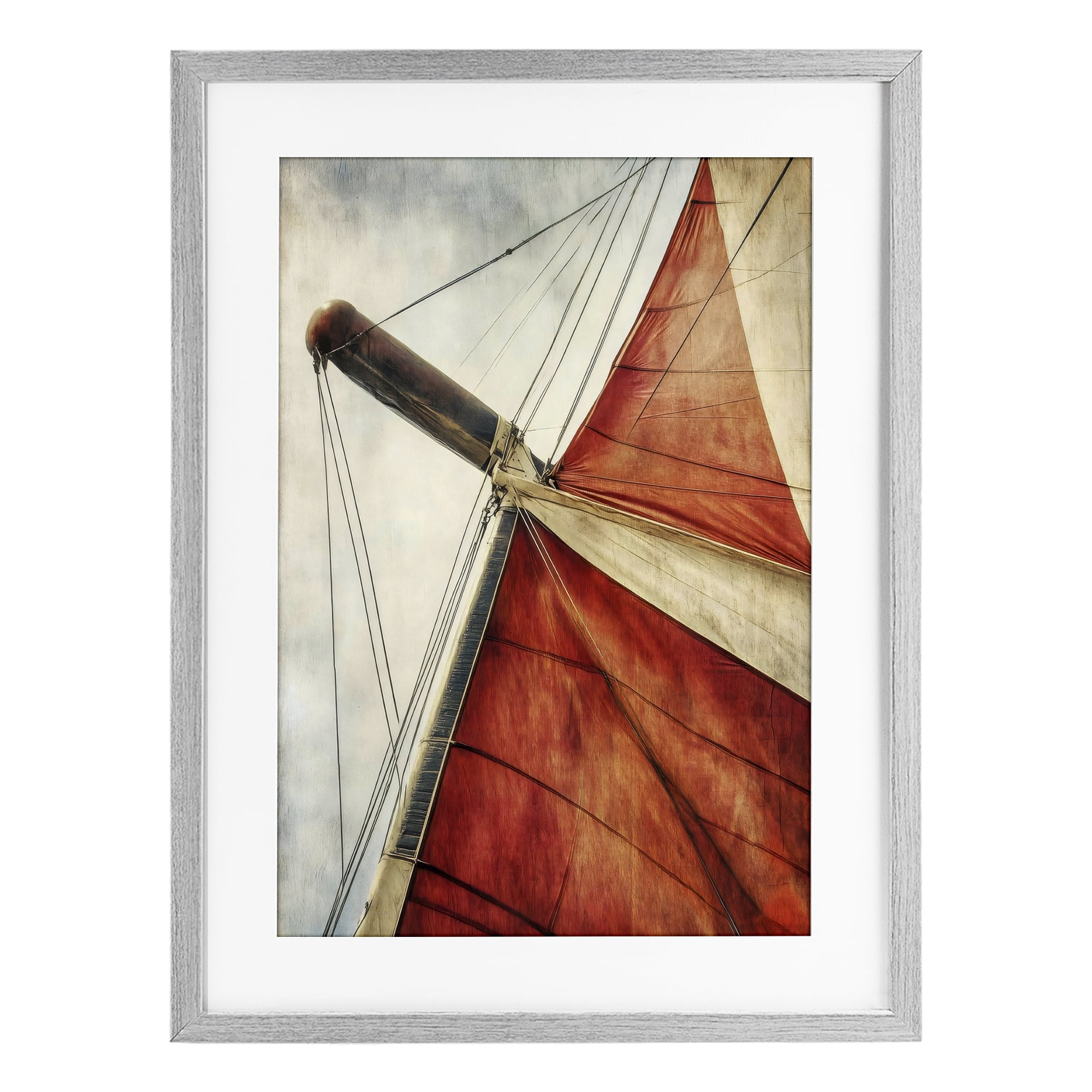 Stupell Industries Red Sail at Sea Gray Framed Print Under Glass, design by Creative Studio