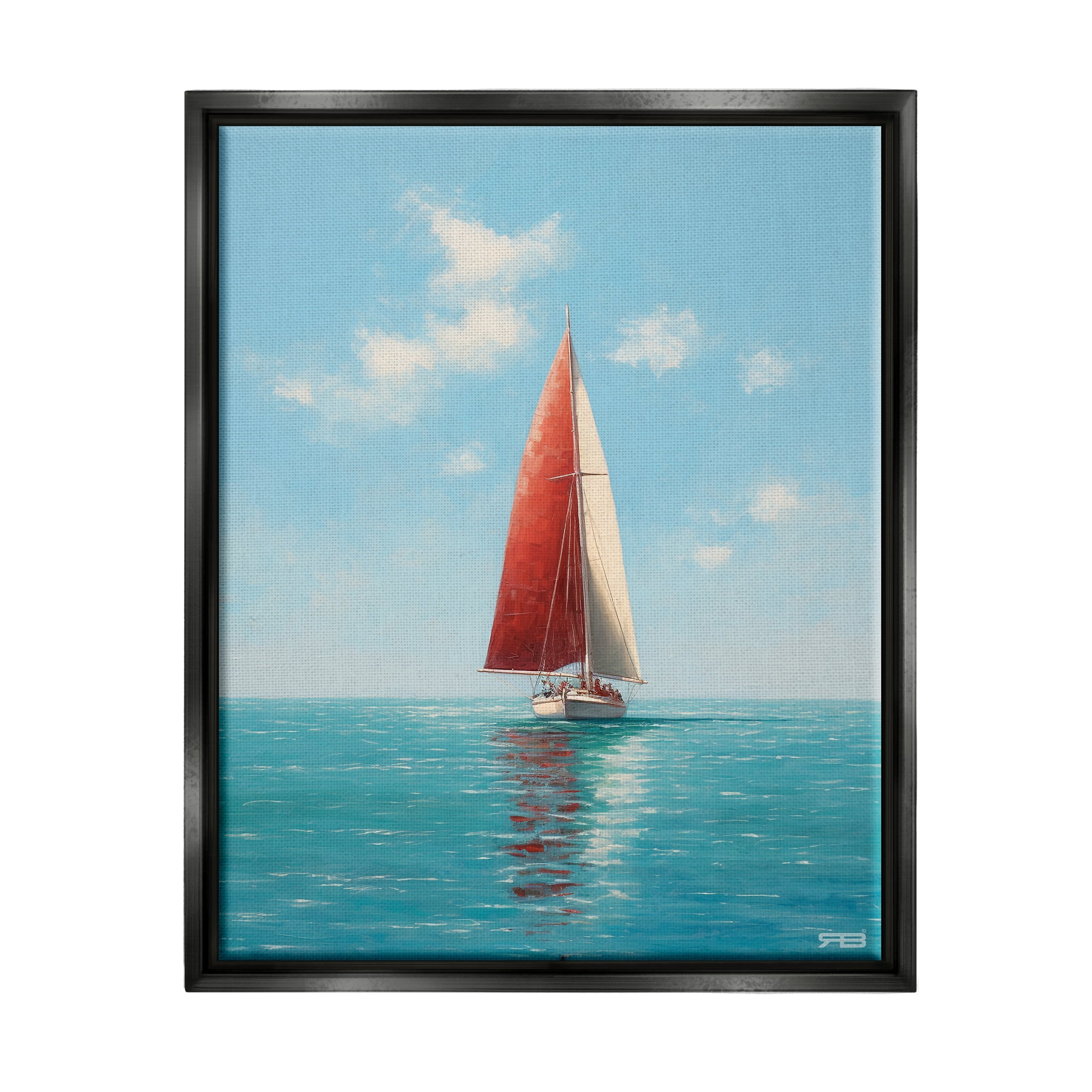 Stupell Industries Red Sailboat on Sea Transportation Painting Black Floater Framed Canvas Art Print Wall Art, 25 x 31
