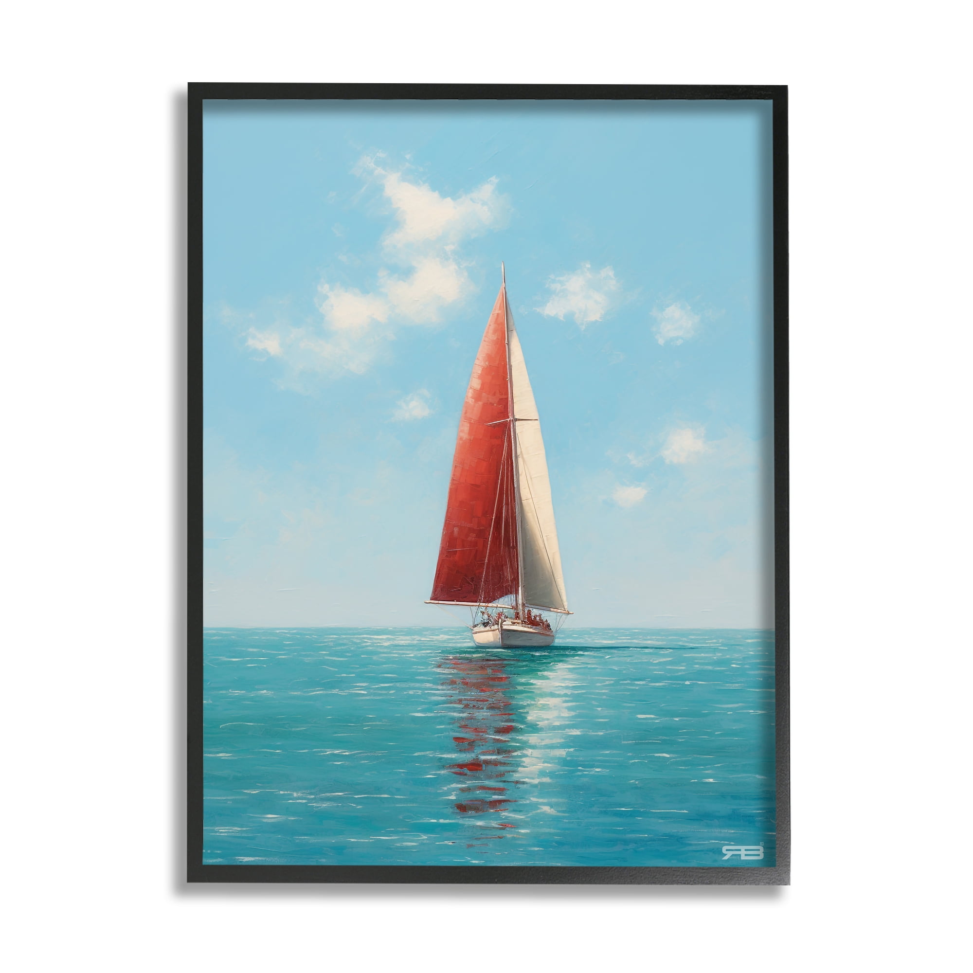 Stupell Industries Red Sailboat on Sea Transportation Painting Black Framed Art Print Wall Art, 16 x 20