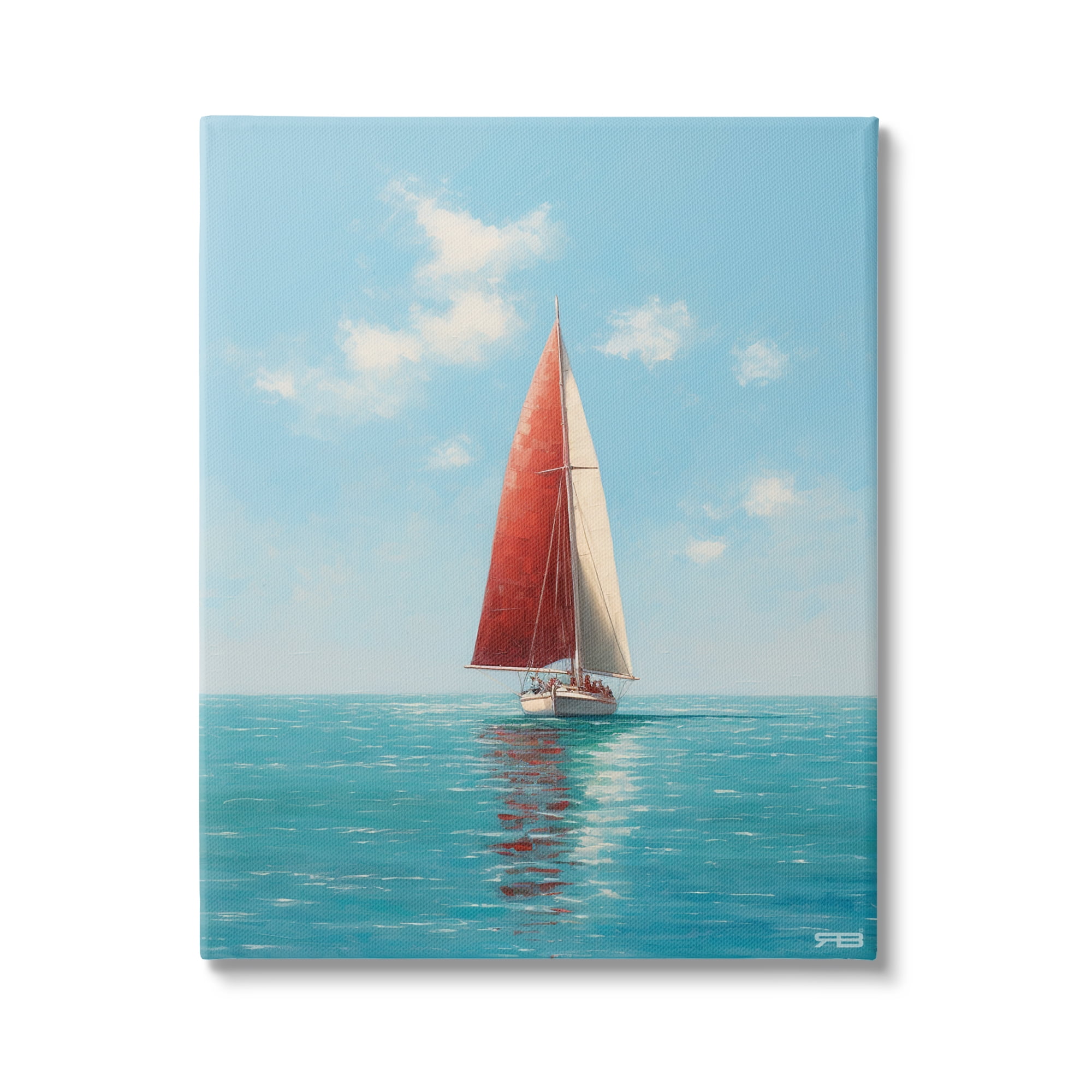 Stupell Industries Red Sailboat on Sea Transportation Painting Gallery Wrapped Canvas Art Print Wall Art, 24 x 30