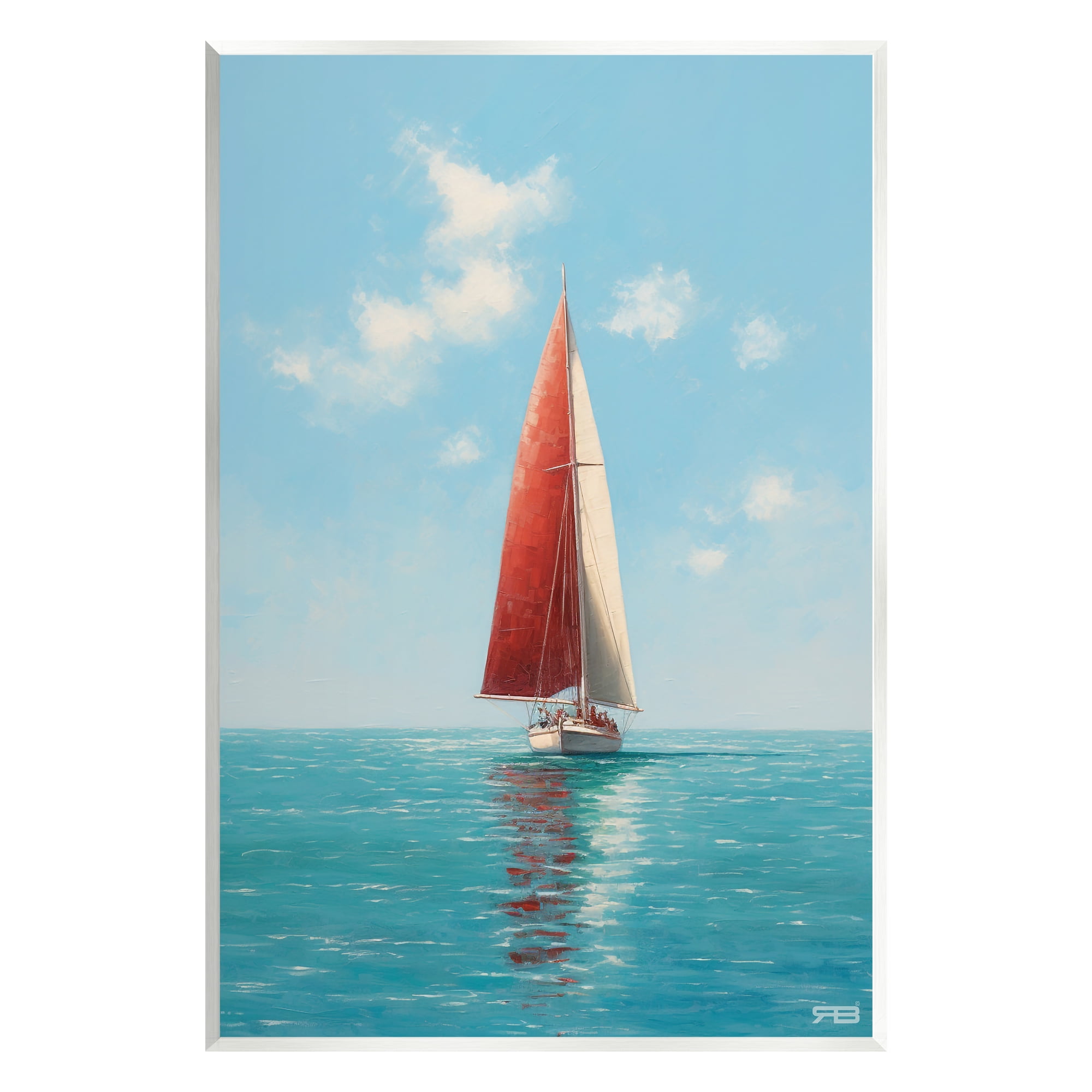 Stupell Industries Red Sailboat on Sea Transportation Painting Unframed Art Print Wall Art, 10 x 15
