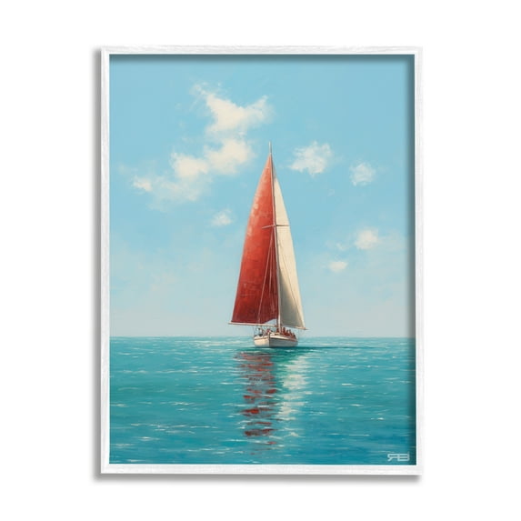 Stupell Industries Red Sailboat on Sea Transportation Painting White Framed Art Print Wall Art, 24 x 30