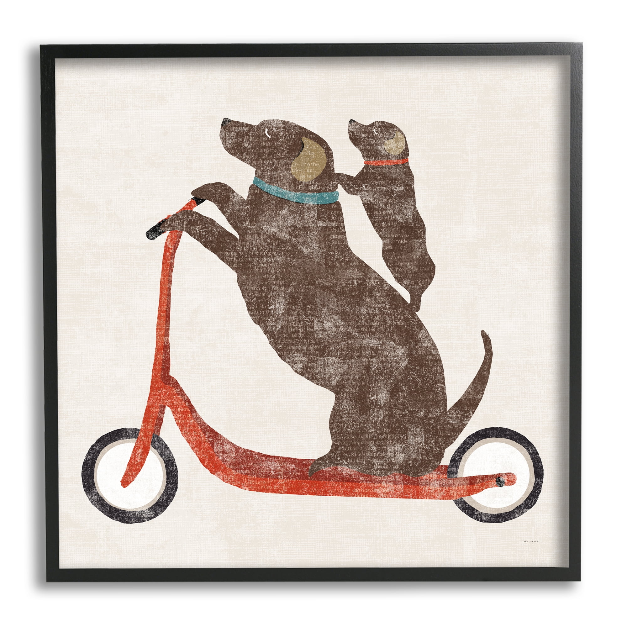 Stupell Industries Red Scooter Dogs Duo Animals & Insects Painting Black Framed Art Print Wall Art, 24 x 24