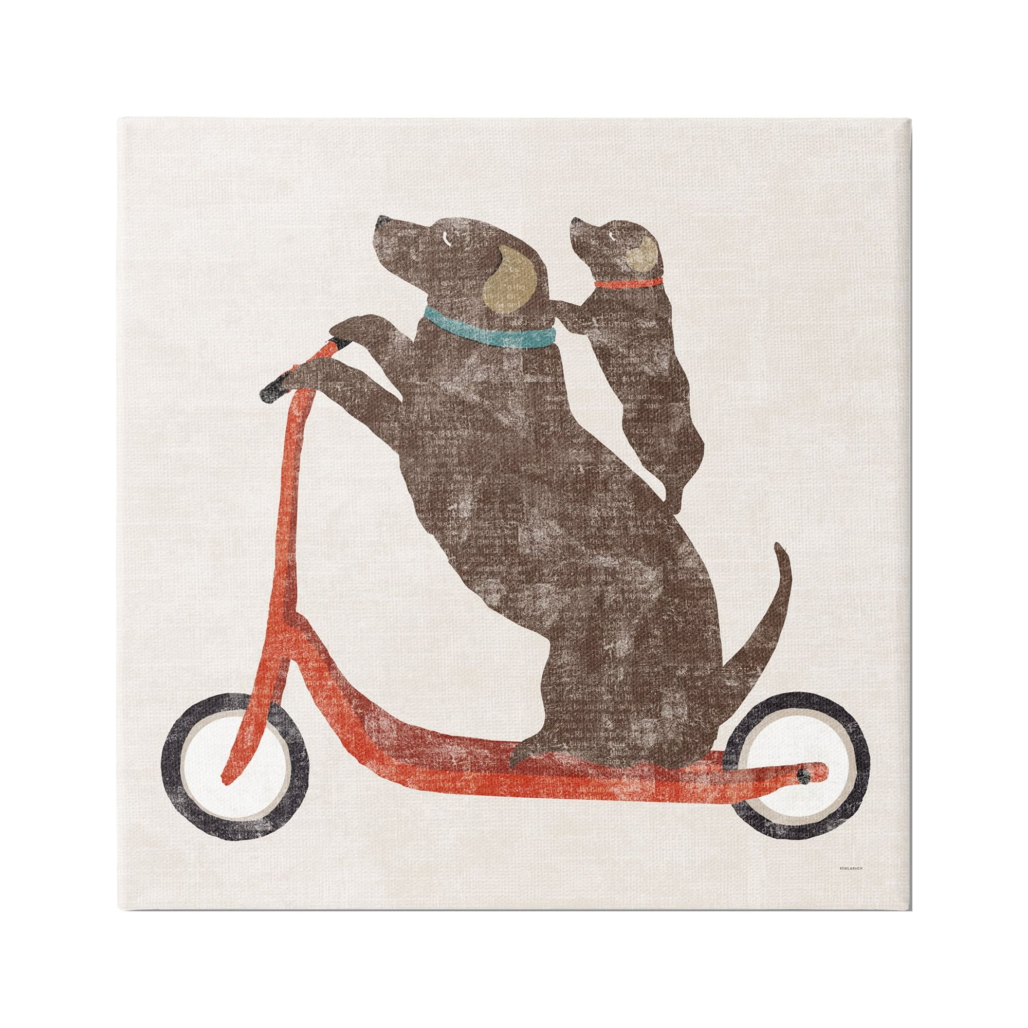 Stupell Industries Red Scooter Dogs Duo Animals & Insects Painting Gallery Wrapped Canvas Print Wall Art, 24 x 24