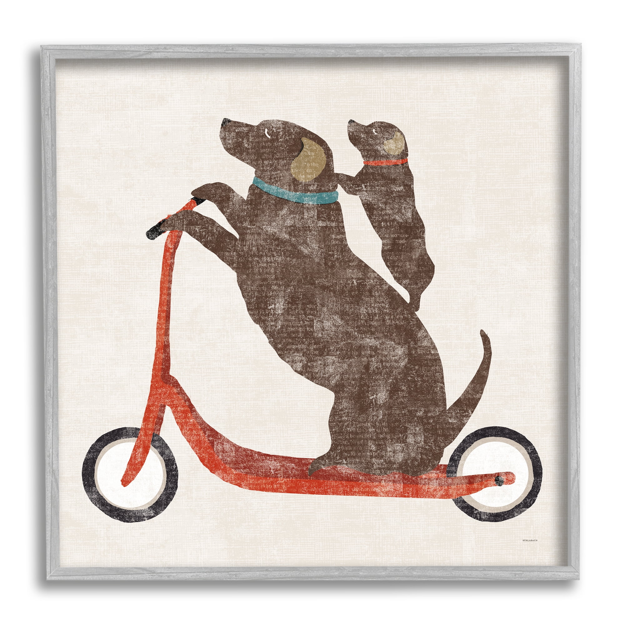 Stupell Industries Red Scooter Dogs Duo Animals & Insects Painting Gray Framed Art Print Wall Art, 17 x 17