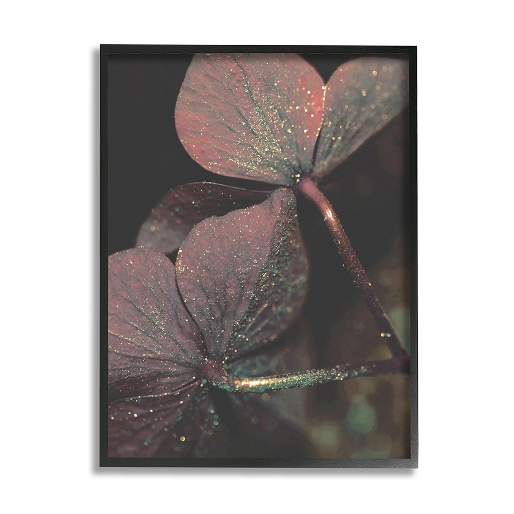 Stupell Industries Red Sparkle Petals Warm Tone Clover Detail Black Framed by Daphne Polselli