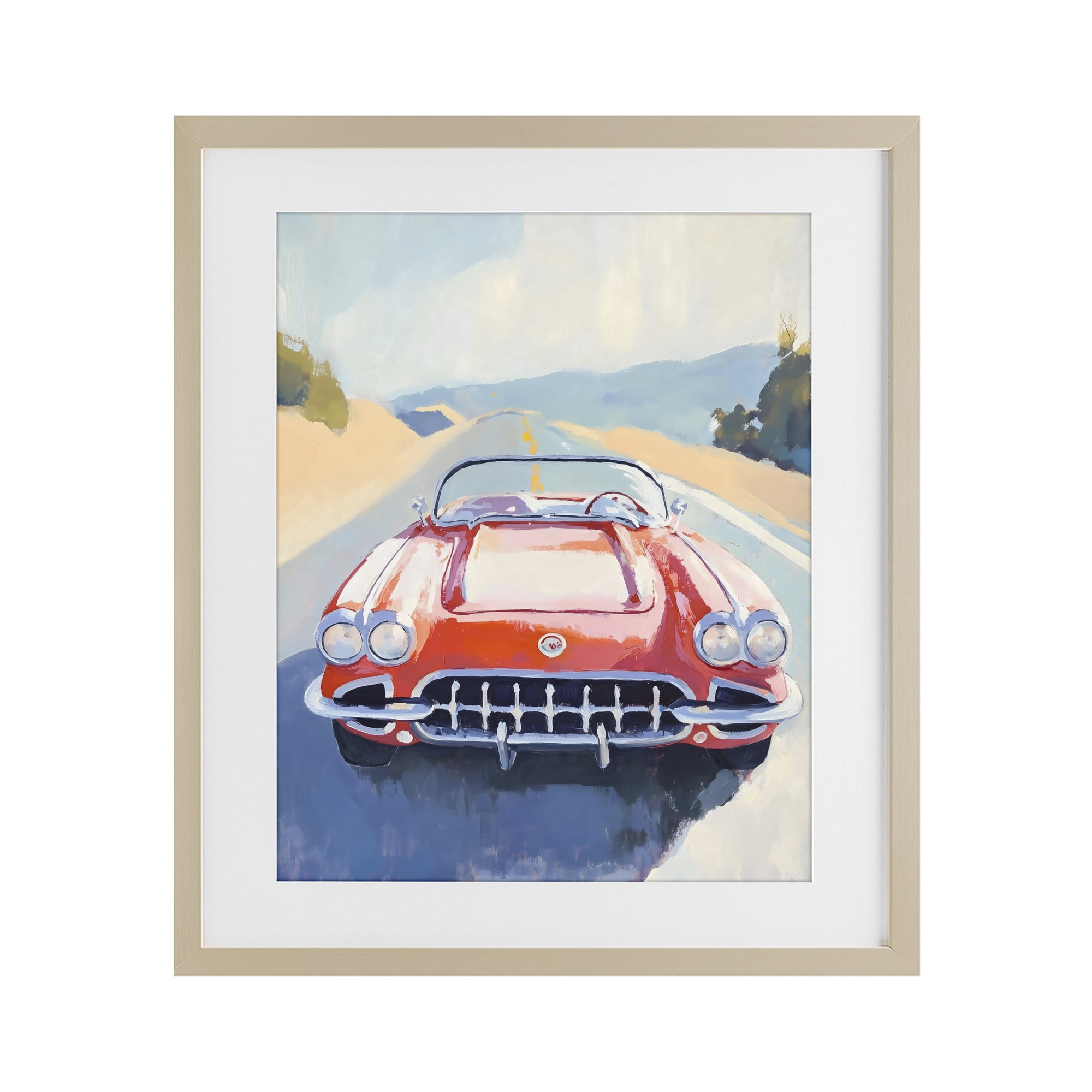Stupell Industries Red Sports Car on Journey Birch Framed Print Under Glass, design by The Prints Vibe