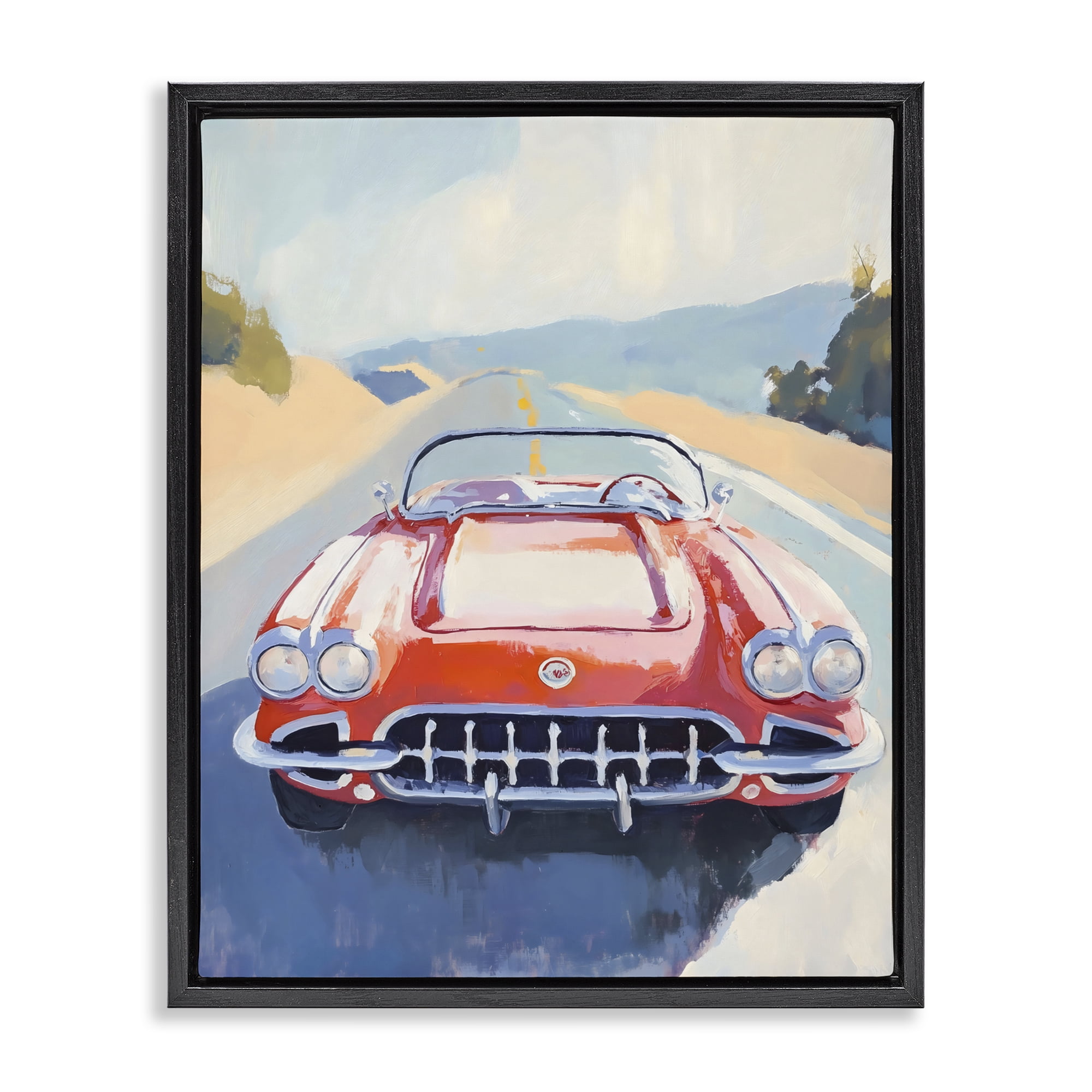 Stupell Industries Red Sports Car on Journey Black Framed Floater Canvas Wall Art, design by The Prints Vibe