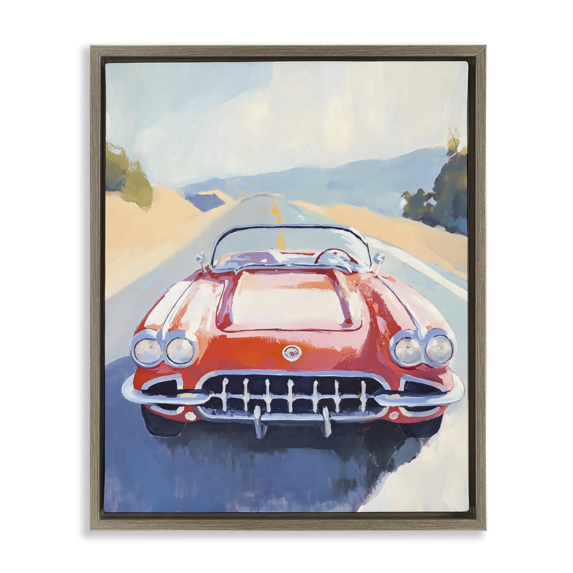 Stupell Industries Red Sports Car on Journey Brown Framed Floater Canvas Wall Art, design by The Prints Vibe