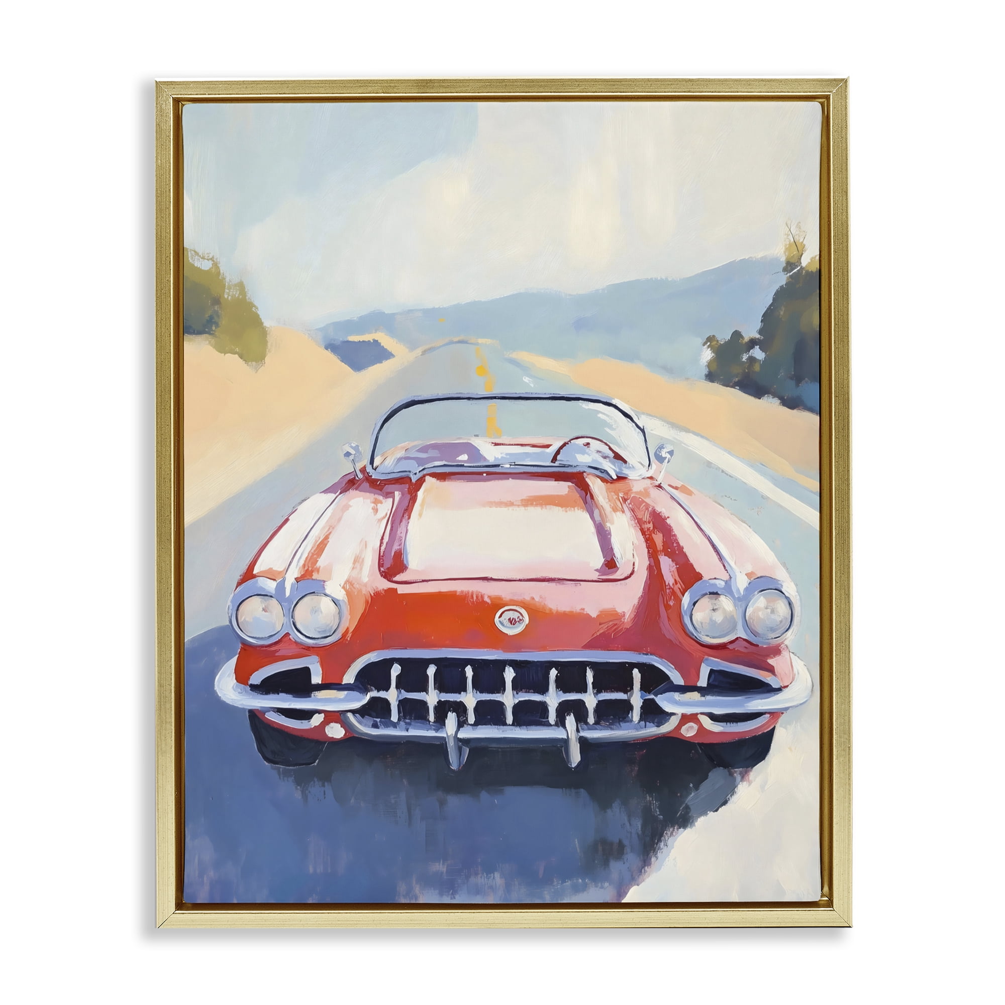Stupell Industries Red Sports Car on Journey Gold Framed Floater Canvas Wall Art, design by The Prints Vibe