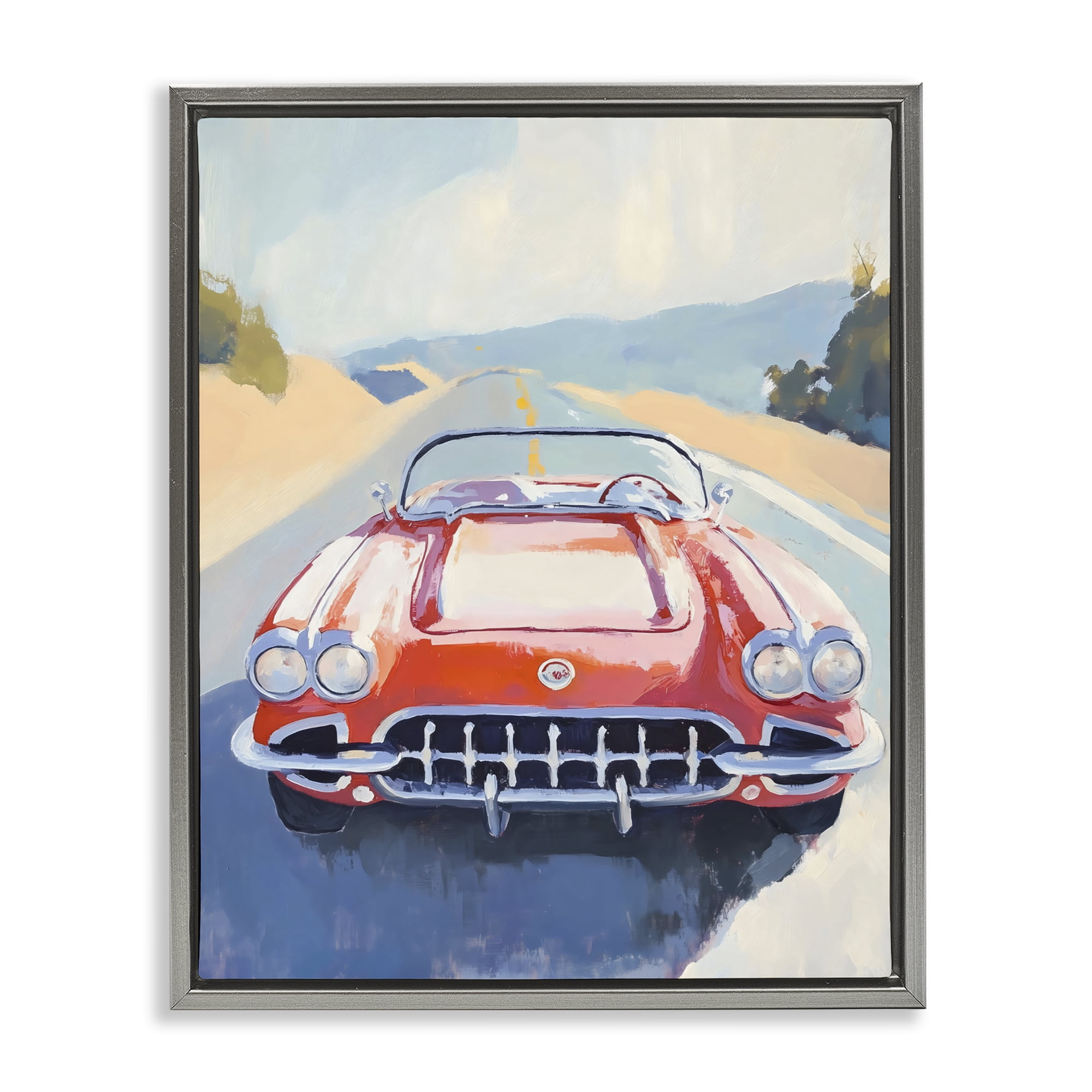 Stupell Industries Red Sports Car on Journey Gray Framed Floater Canvas Wall Art, design by The Prints Vibe