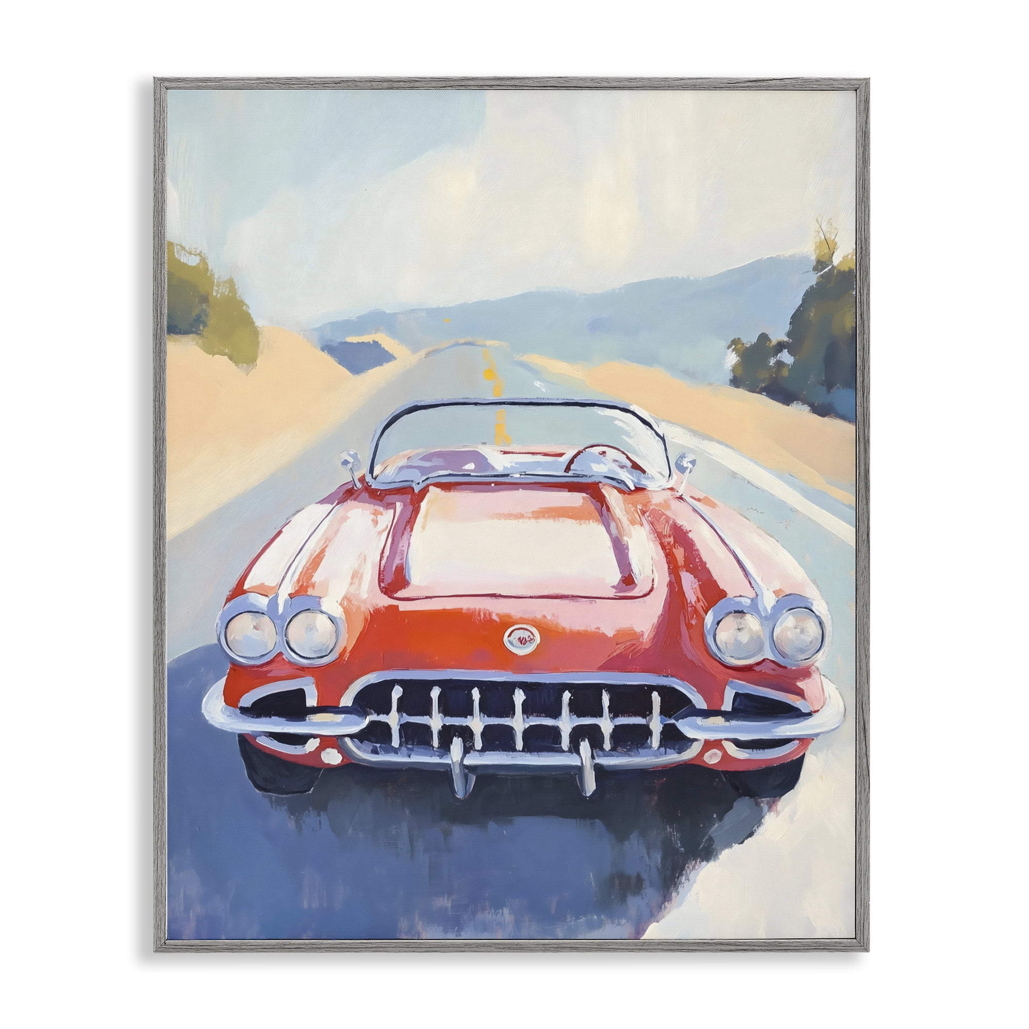 Stupell Industries Red Sports Car on Journey Gray Framed Giclee Art, design by The Prints Vibe
