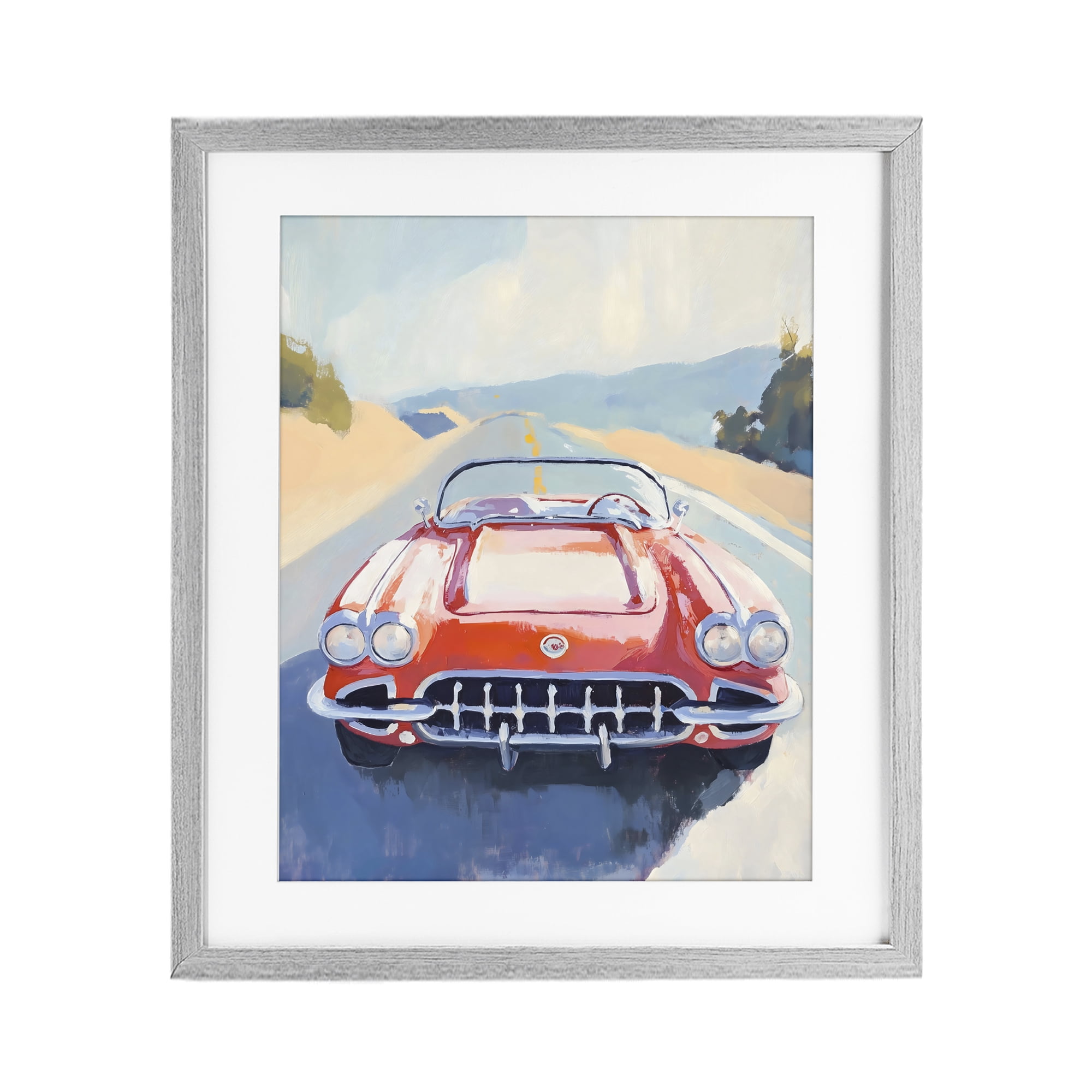 Stupell Industries Red Sports Car on Journey Gray Framed Print Under Glass, design by The Prints Vibe