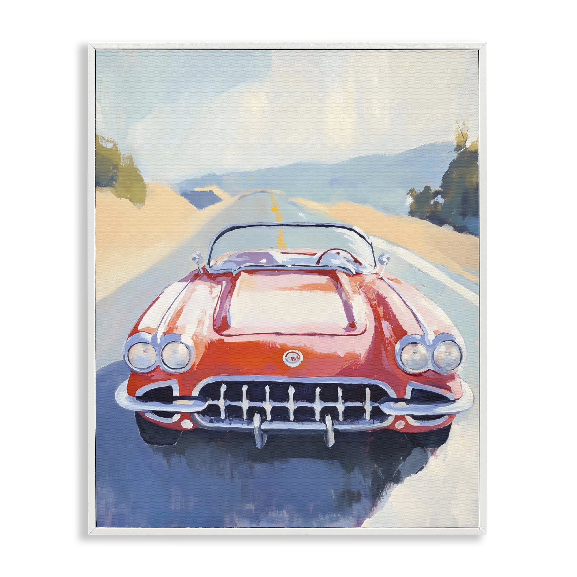 Stupell Industries Red Sports Car on Journey White Framed Giclee Art, design by The Prints Vibe