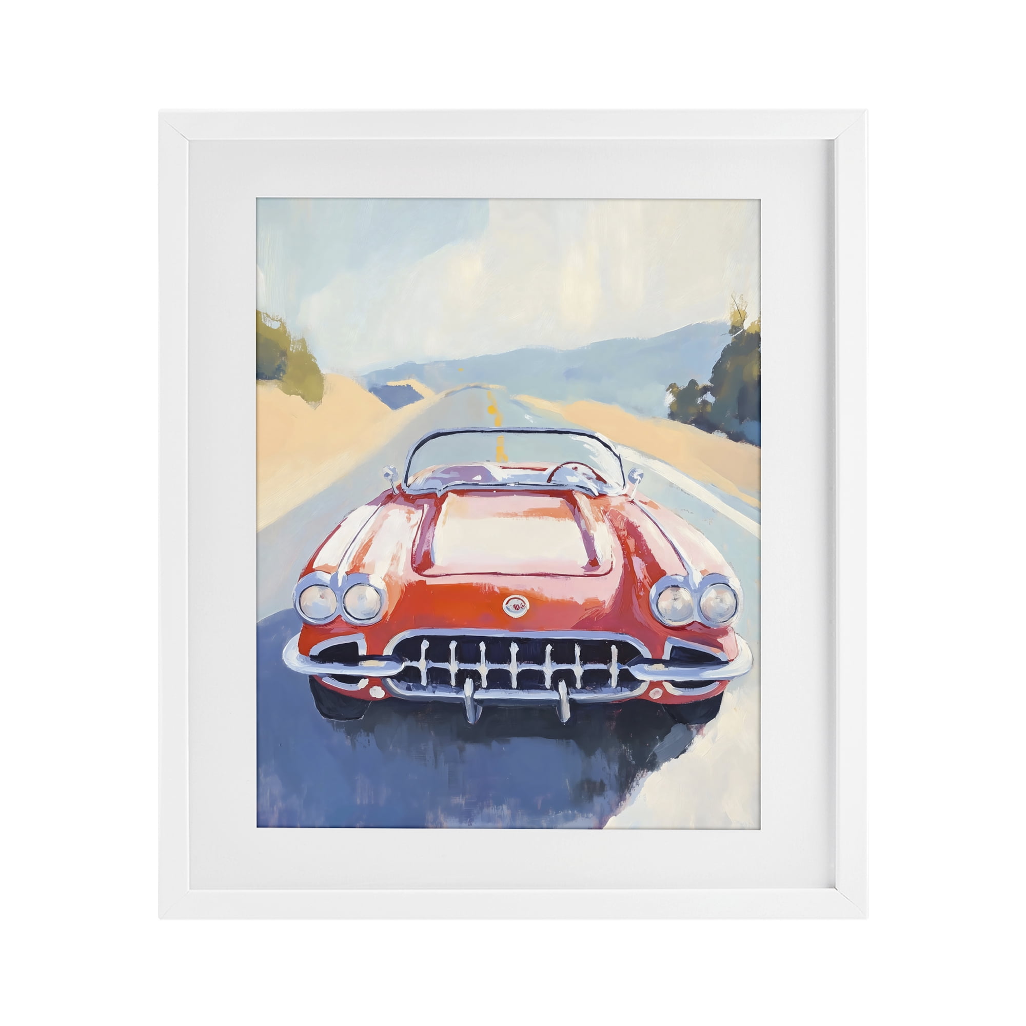Stupell Industries Red Sports Car on Journey White Framed Print Under Glass, design by The Prints Vibe