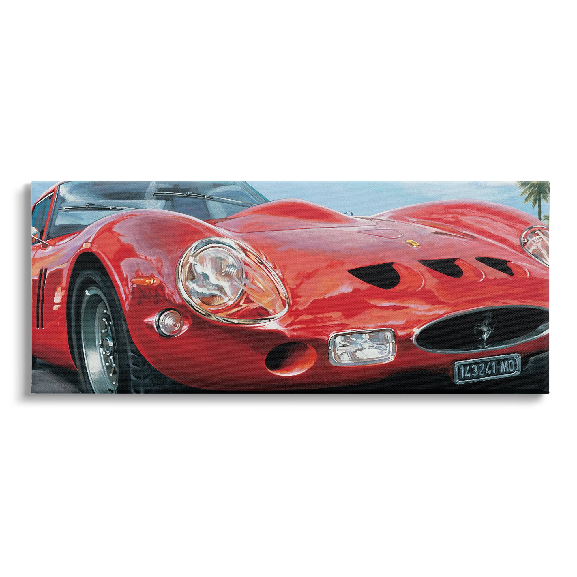 Stupell Industries Red Sports Car on Road Transportation Painting Gallery Wrapped Canvas Print Wall Art, 24 x 10