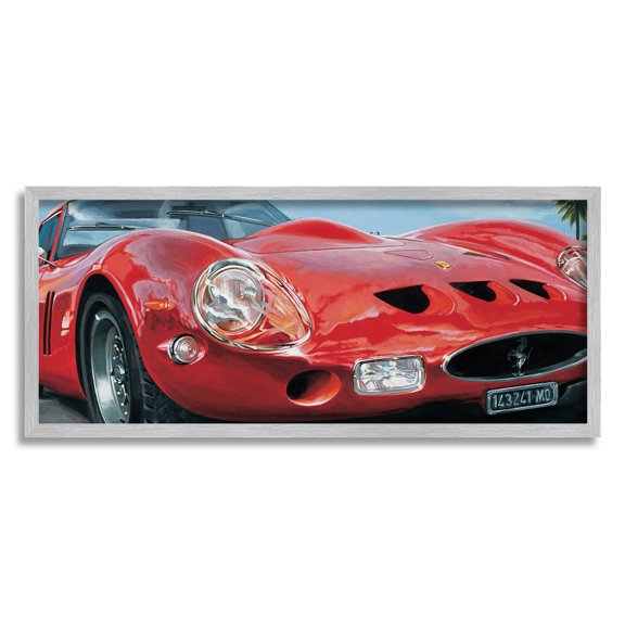 Stupell Industries Red Sports Car on Road Transportation Painting Gray Framed Art Print Wall Art, 24 x 10