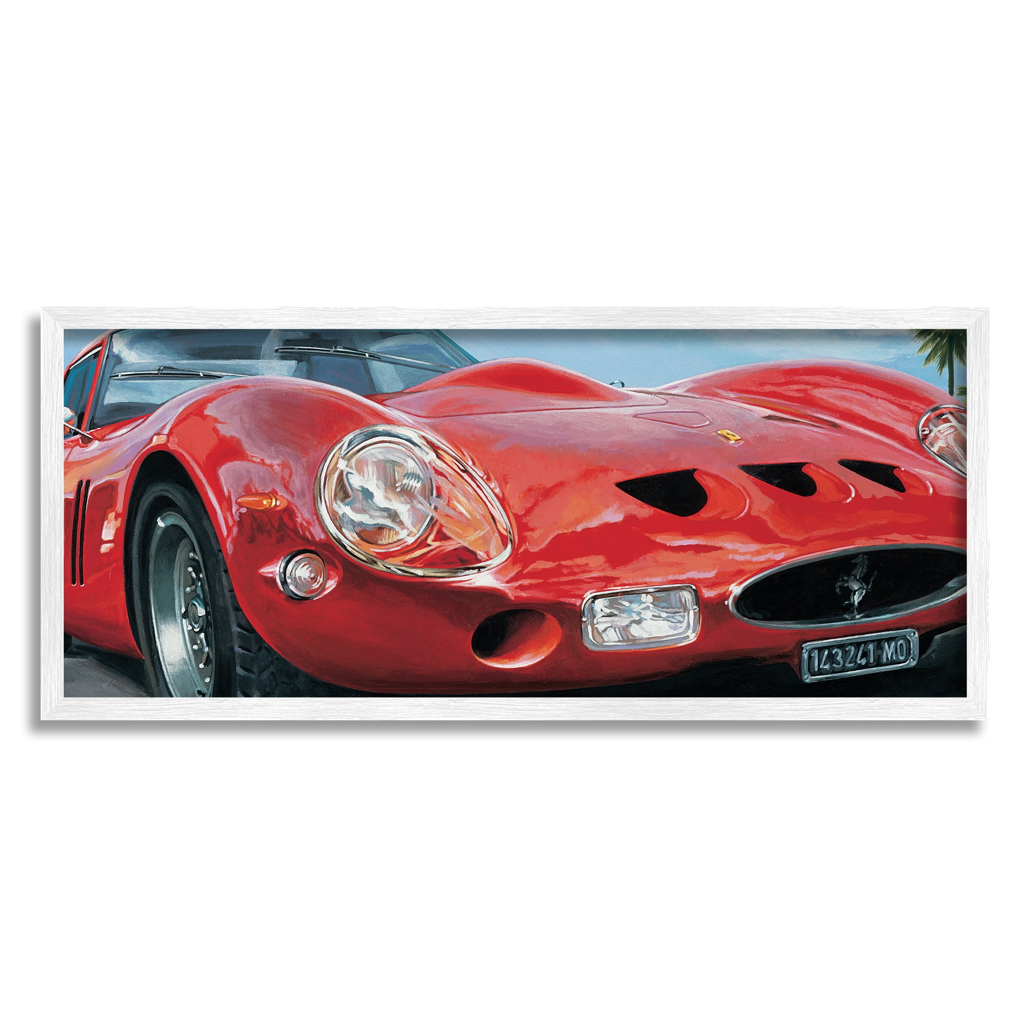Stupell Industries Red Sports Car on Road Transportation Painting White Framed Art Print Wall Art, 24 x 10