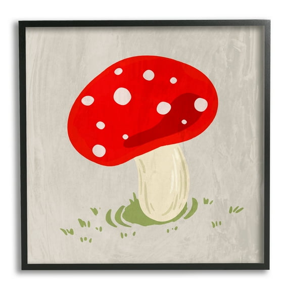 Stupell Industries Red Spotted Mushroom Botanical & Floral Painting Black Framed Art Print Wall Art, 12 x 12