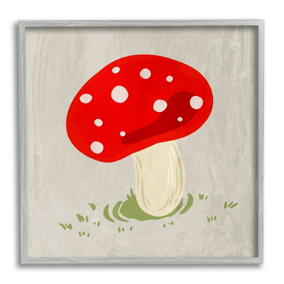 Stupell Industries Red Spotted Mushroom Botanical & Floral Painting Gray Framed Art Print Wall Art, 17 x 17