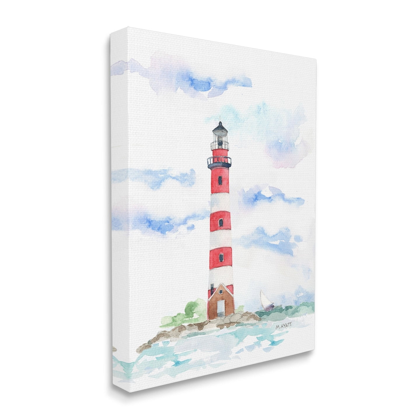 Stupell Industries Red Stripe Lighthouse Soft Coastal Landscape Canvas Wall Art, 16 x 20, Design by Melissa Hyatt LLC