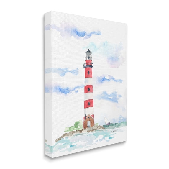 Stupell Industries Red Stripe Lighthouse Soft Coastal Landscape Canvas Wall Art, 24 x 30, Design by Melissa Hyatt LLC