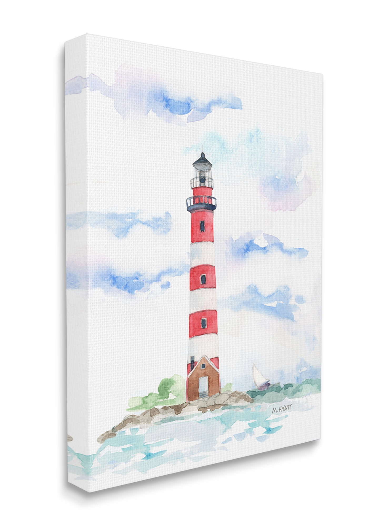 Stupell Industries Red Stripe Lighthouse Soft Coastal Landscape Canvas Wall Art, 30 x 40, Design by Melissa Hyatt LLC