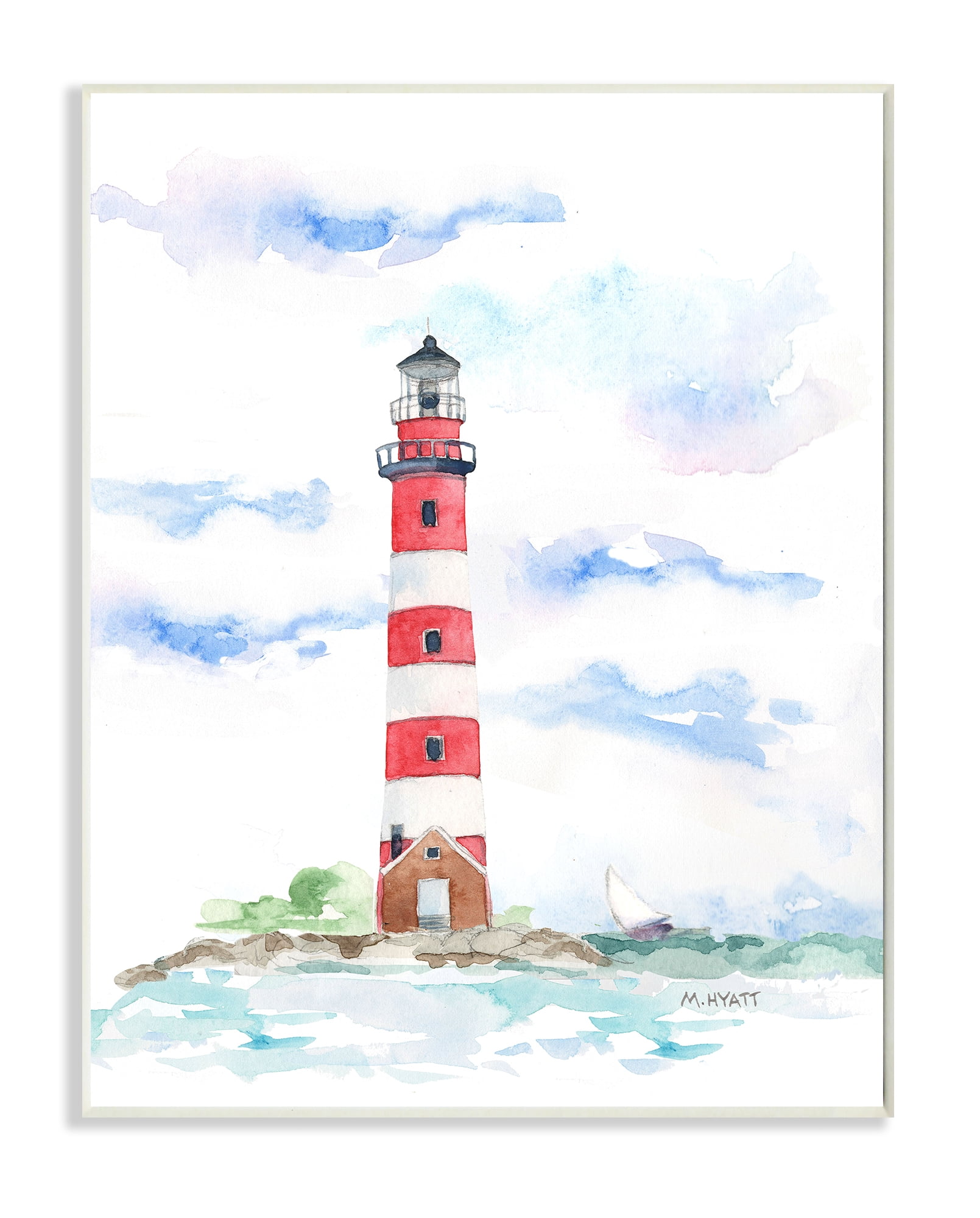 Stupell Industries Red Stripe Lighthouse Soft Coastal Landscape Wall Plaque, 10 x 15, Design by Melissa Hyatt LLC