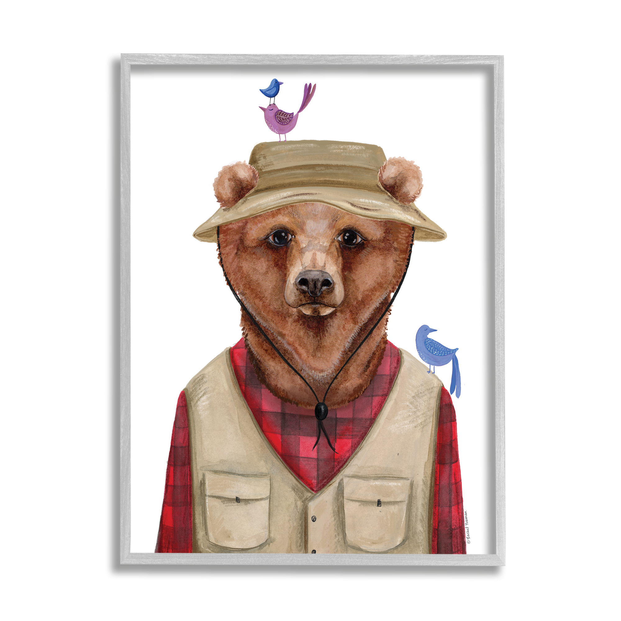 Stupell Industries Red Tartan Bear Camping Gear Small Birds Framed Wall Art, 16 x 20, Design by Rachel Nieman