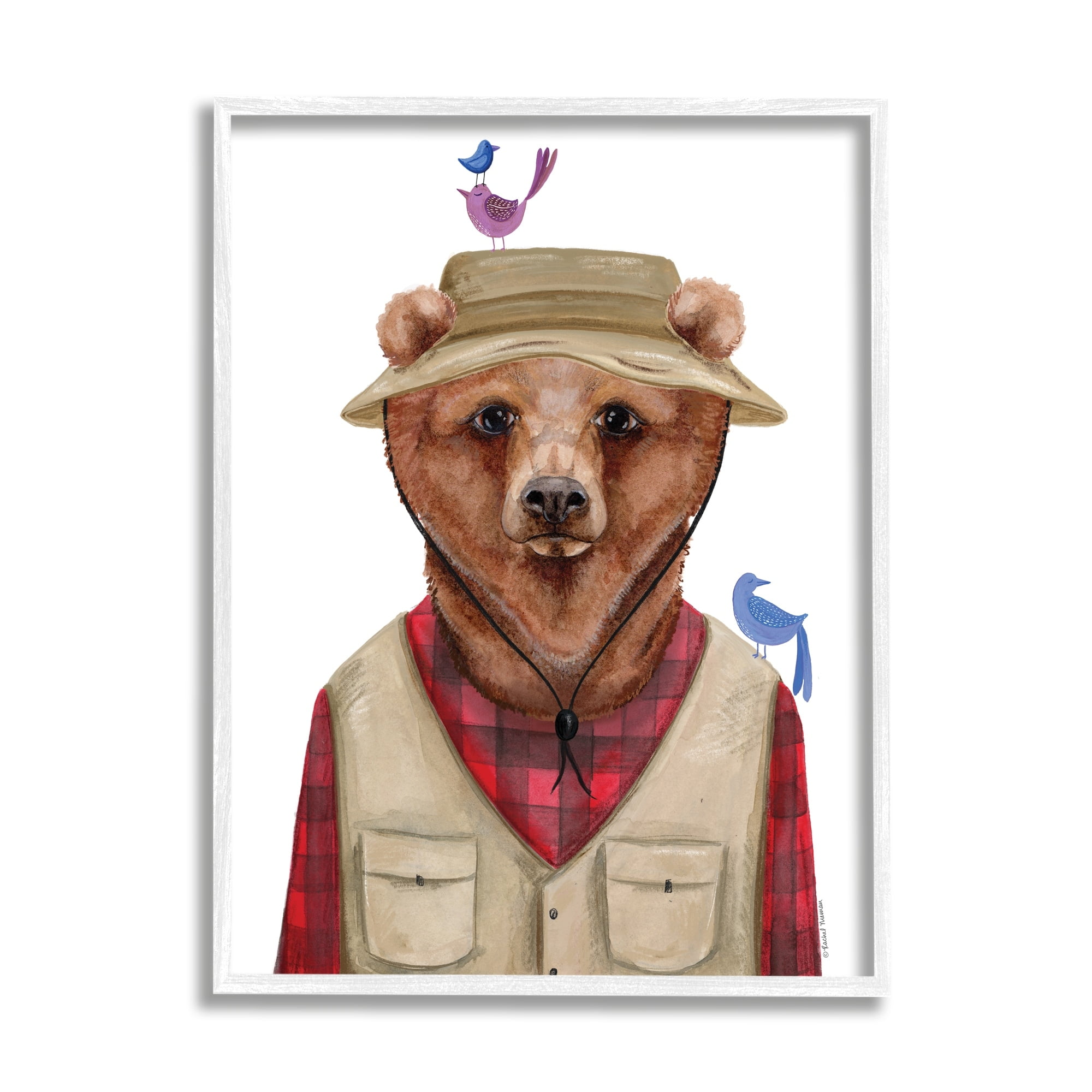 Stupell Industries Red Tartan Bear Camping Gear Small Birds Framed Wall Art, 24 x 30, Design by Rachel Nieman