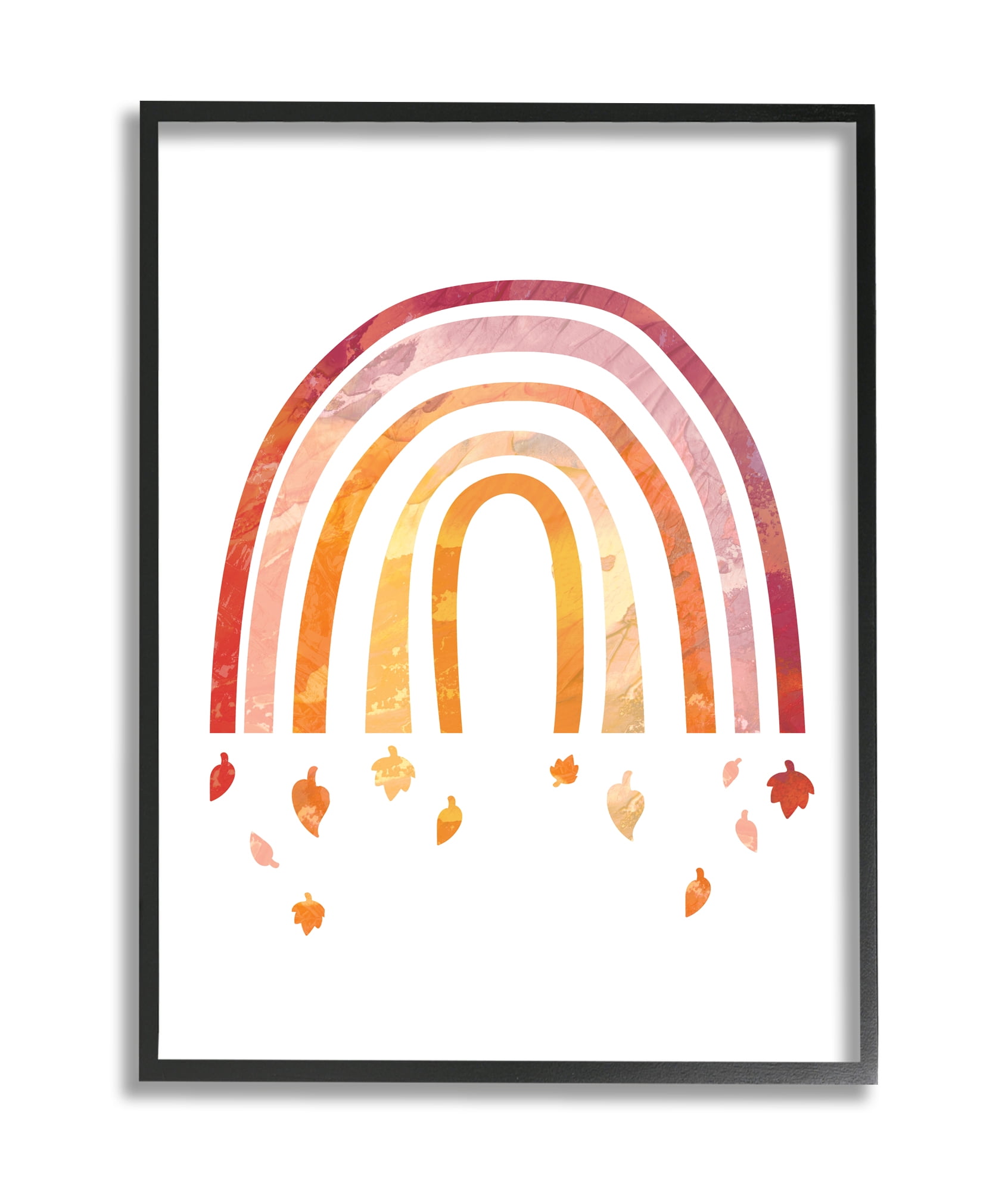 Stupell Industries Red Tone Rainbow with Autumn Leaves Falling Black Framed, 16 x 20, Design by Daphne Polselli