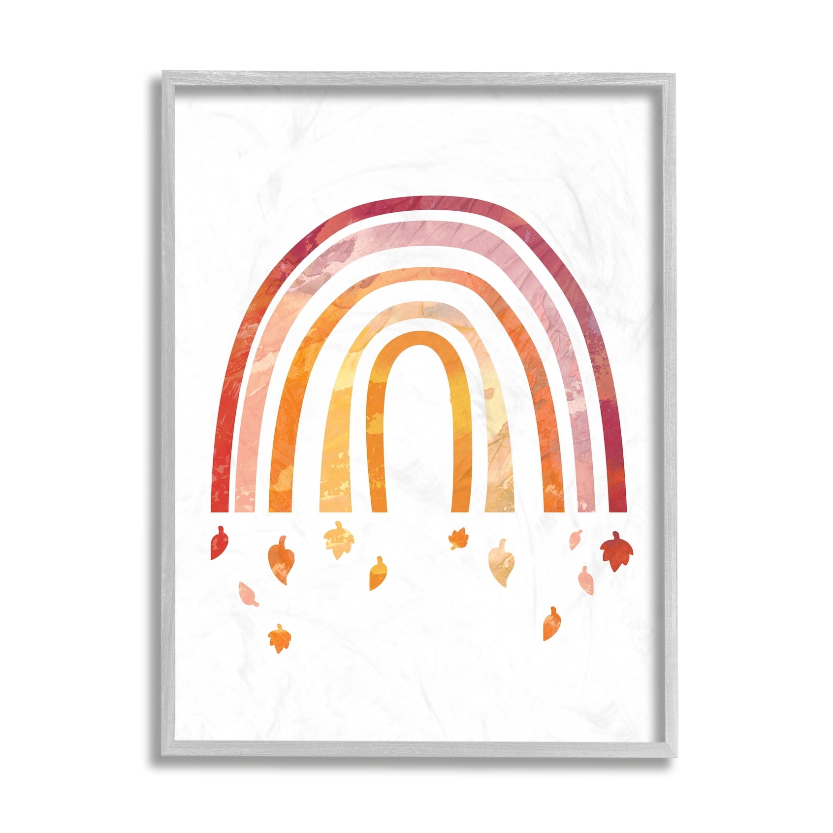 Stupell Industries Red Tone Rainbow with Autumn Leaves Falling Grey Framed, 11 x 14, Design by Daphne Polselli