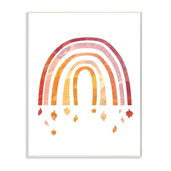 Stupell Industries Red Tone Rainbow with Autumn Leaves Falling Wall Plaque, 10 x 15, Design by Daphne Polselli