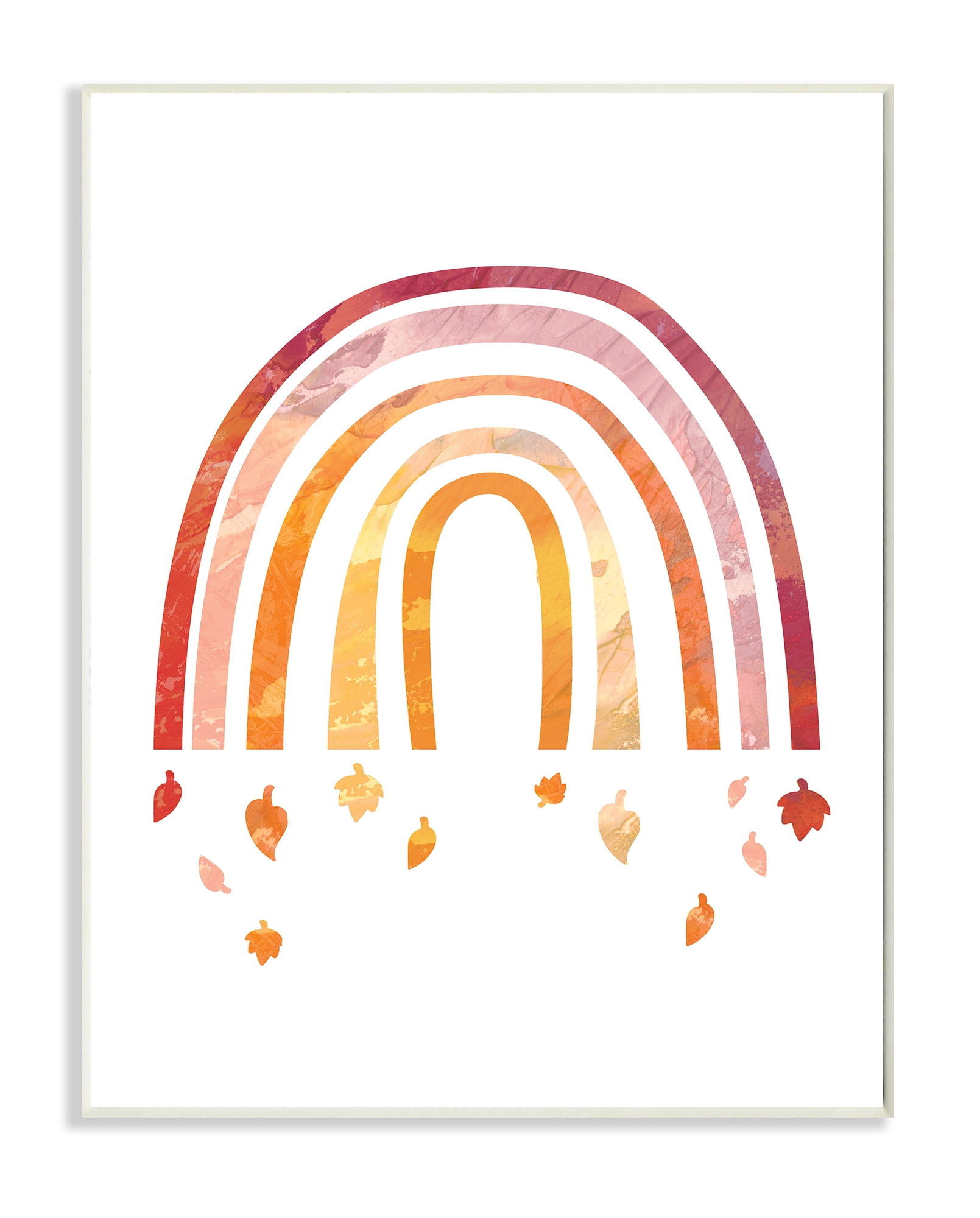 Stupell Industries Red Tone Rainbow with Autumn Leaves Falling Wall Plaque, 13 x 19, Design by Daphne Polselli