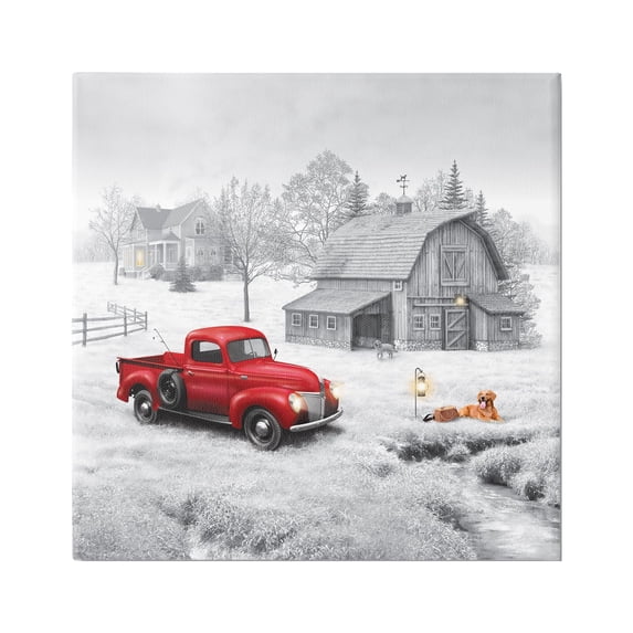 Stupell Industries Red Truck at Barn Transportation Painting Gallery Wrapped Canvas Print Wall Art, 30 x 30