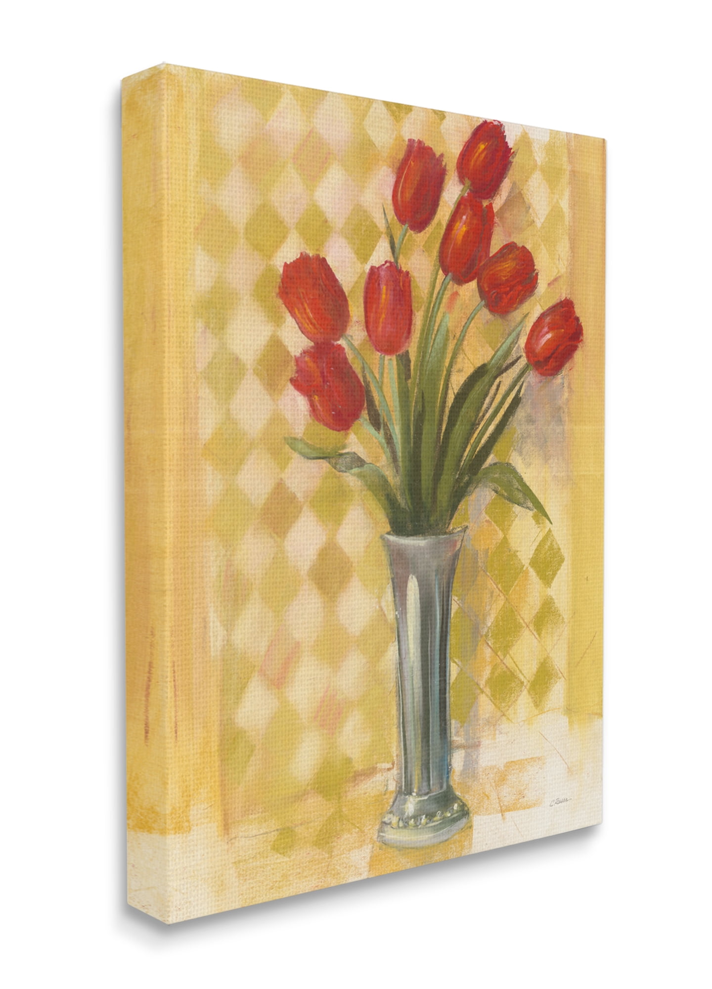 Stupell Industries Red Tulip Vase over Yellow Checker Plaid Canvas Wall Art, 16 x 20, Design by Carol Rowan