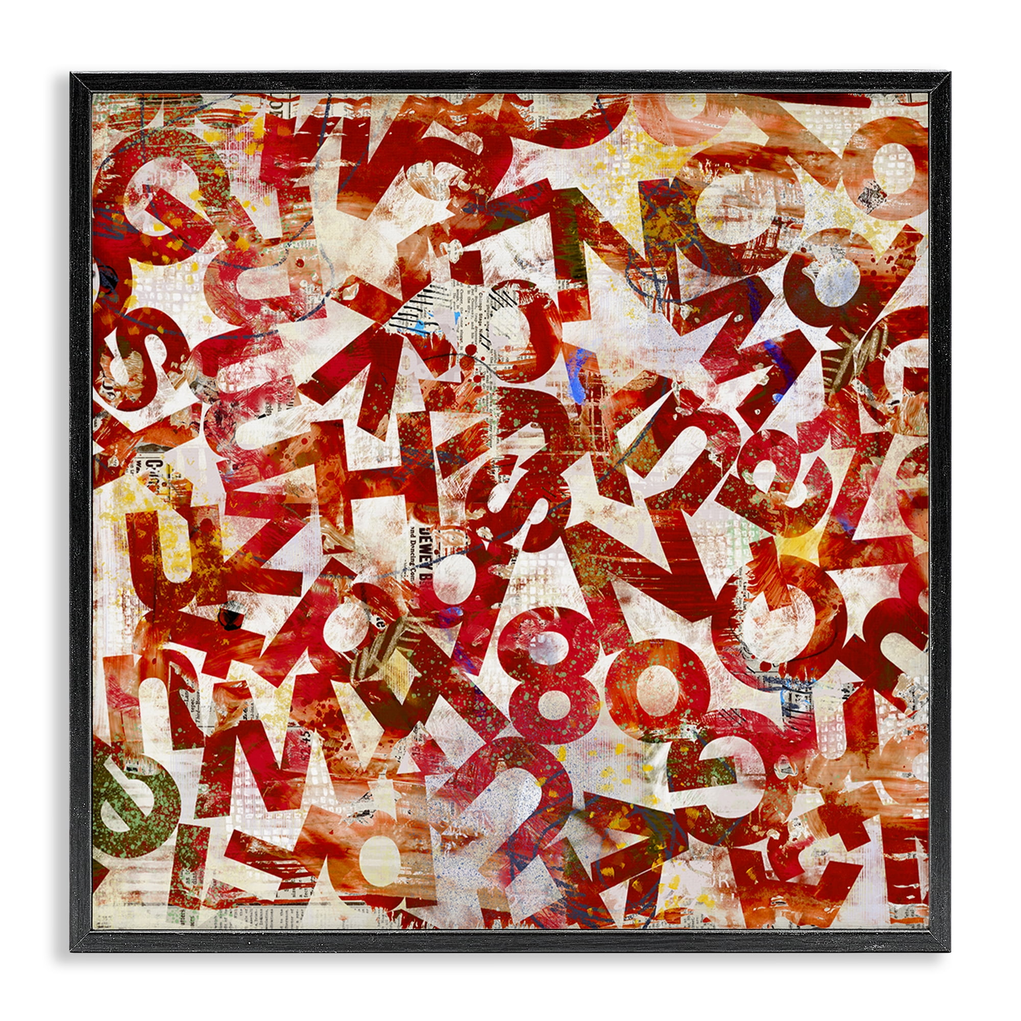 Stupell Industries Red Typography Collage Abstract Painting Black Framed Art Print Wall Art, 12 x 12