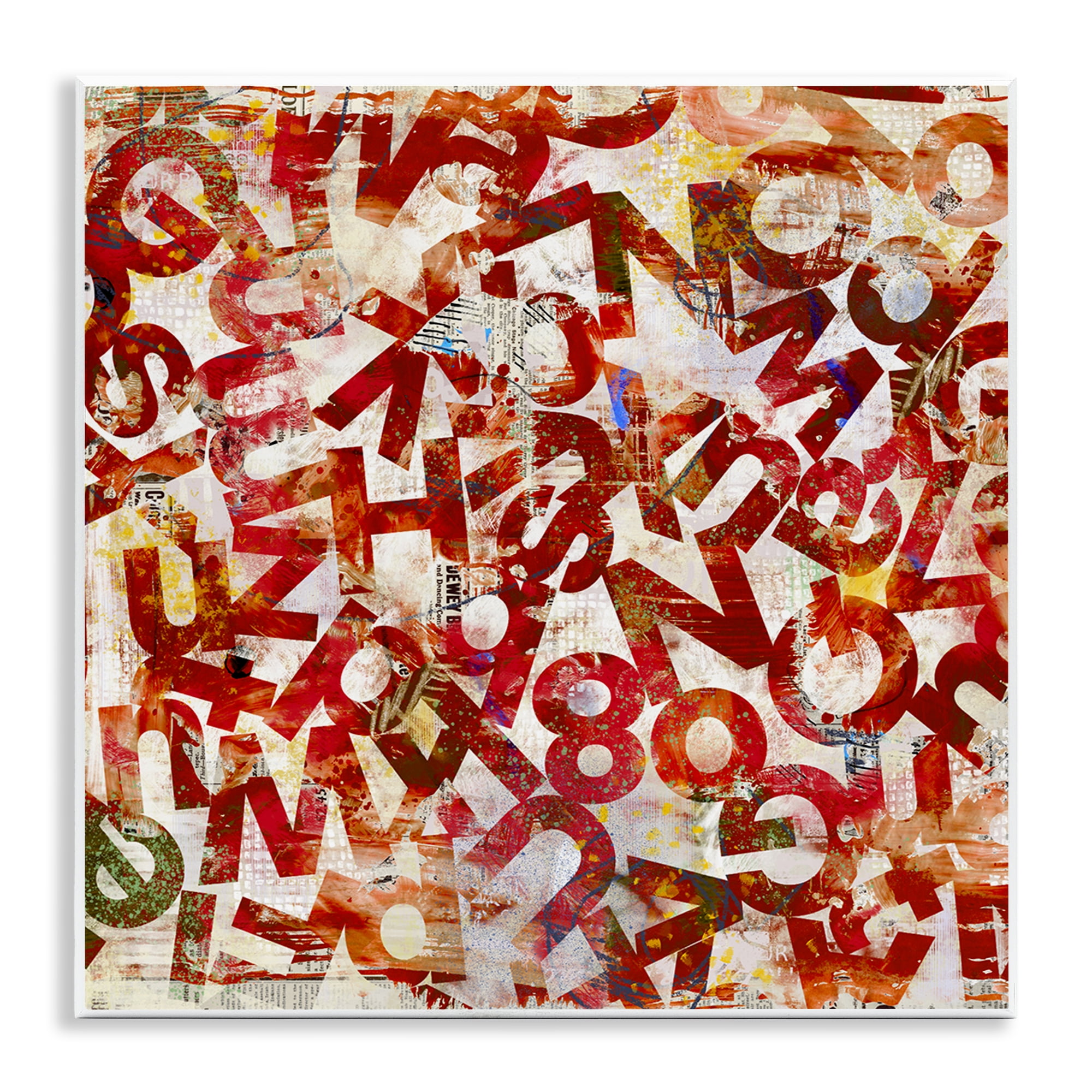 Stupell Industries Red Typography Collage Abstract Painting Unframed Art Print Wall Art, 12 x 12