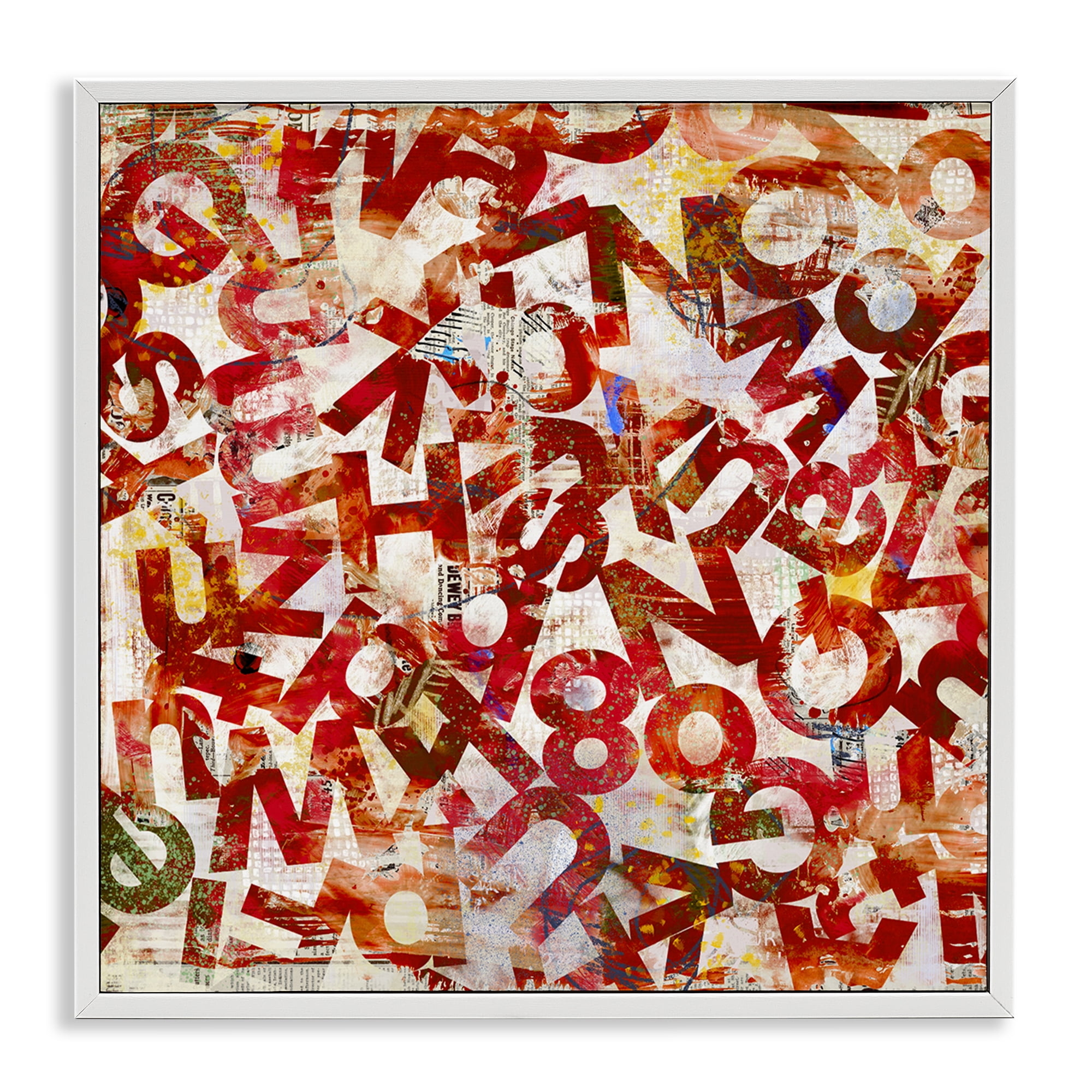 Stupell Industries Red Typography Collage Abstract Painting White Framed Art Print Wall Art, 17 x 17