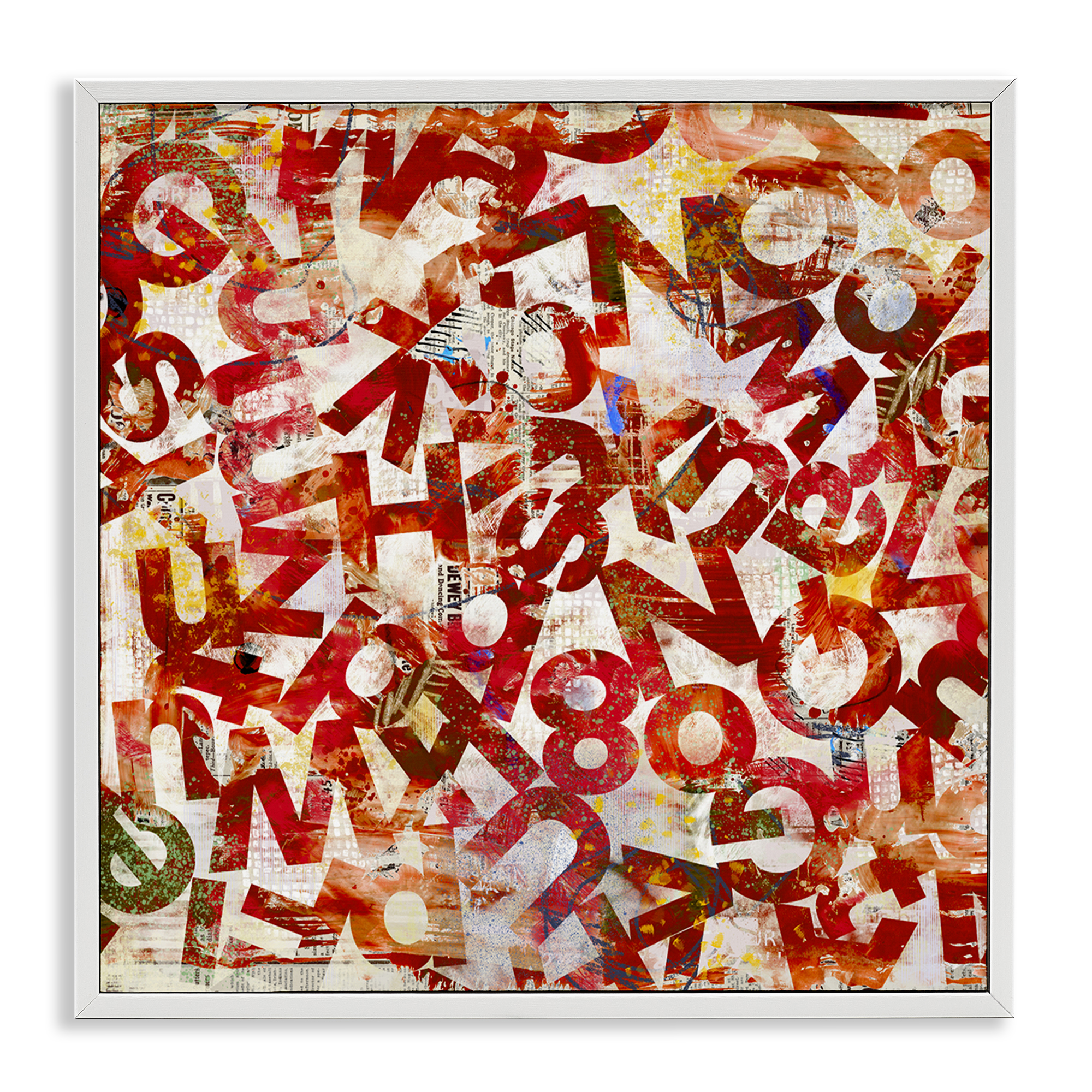 Stupell Industries Red Typography Collage Abstract Painting White Framed Art Print Wall Art, 24 x 24