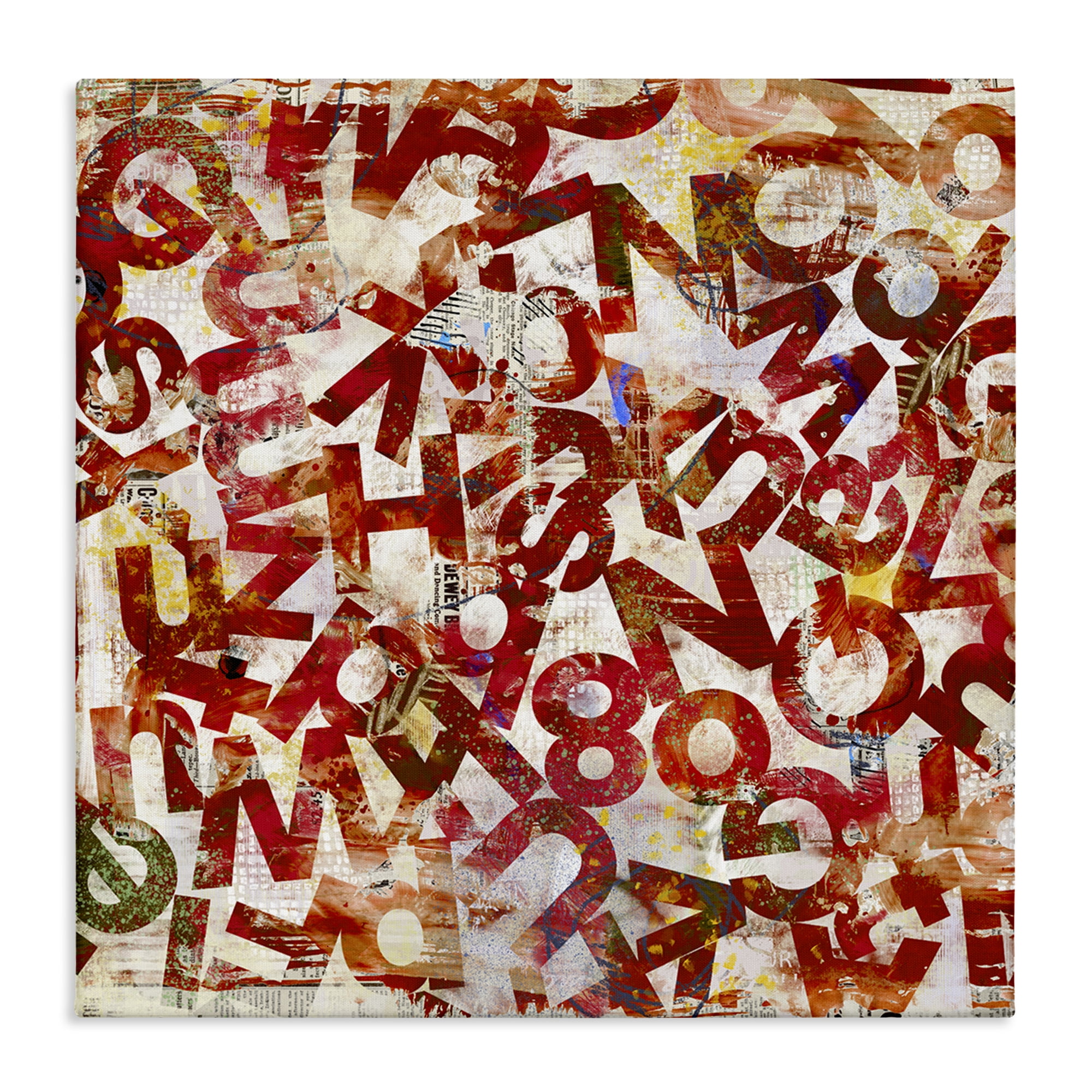 Stupell Industries Red Typography Collage Abstract Painting Wrapped Canvas Art Print Wall Art, 24 x 24