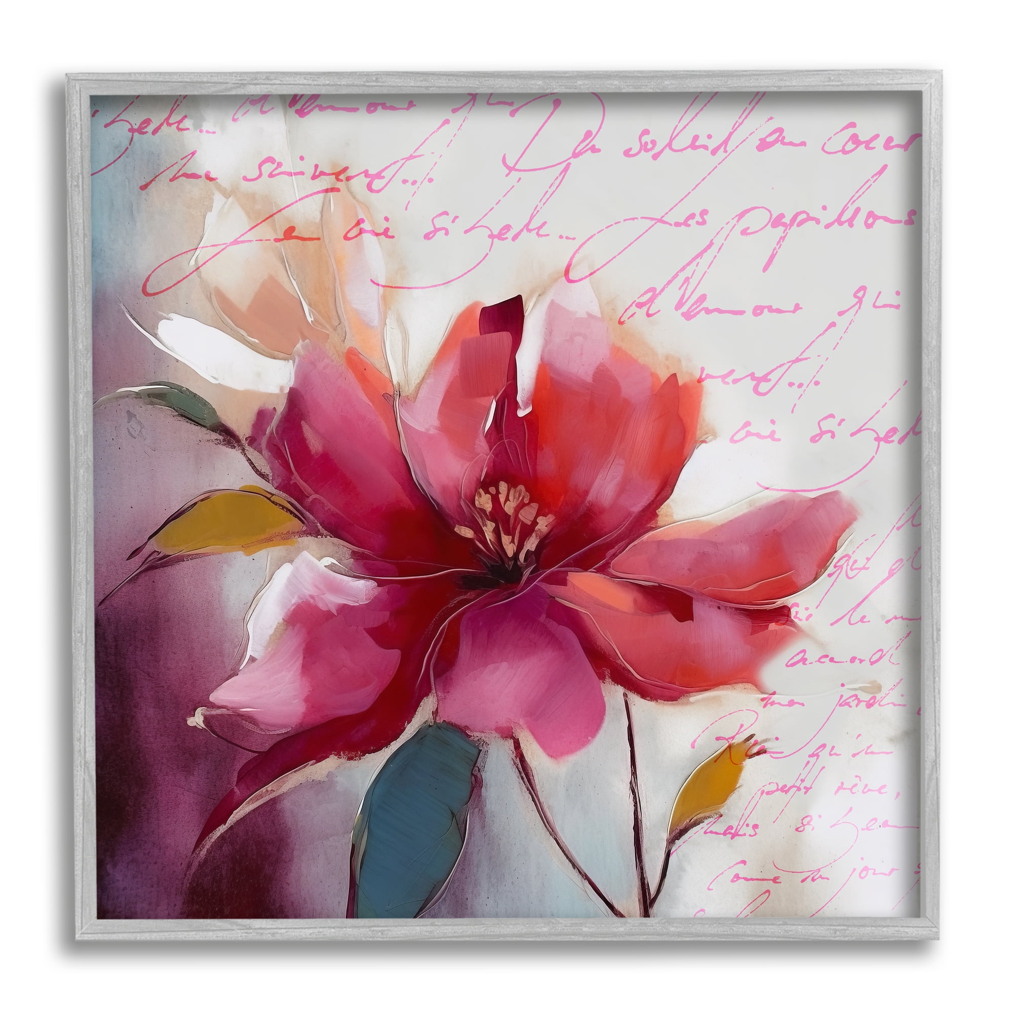 Stupell Industries Red Vintage Bloom Botanical & Floral Painting Gray Framed Art Print Wall Art, 12 x 12