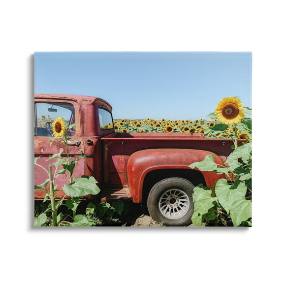 Stupell Industries Red Vintage Pickup Truck Amidst Sunflower Field Photograph Gallery Wrapped Canvas Print Wall Art, Design by Kali Wilson