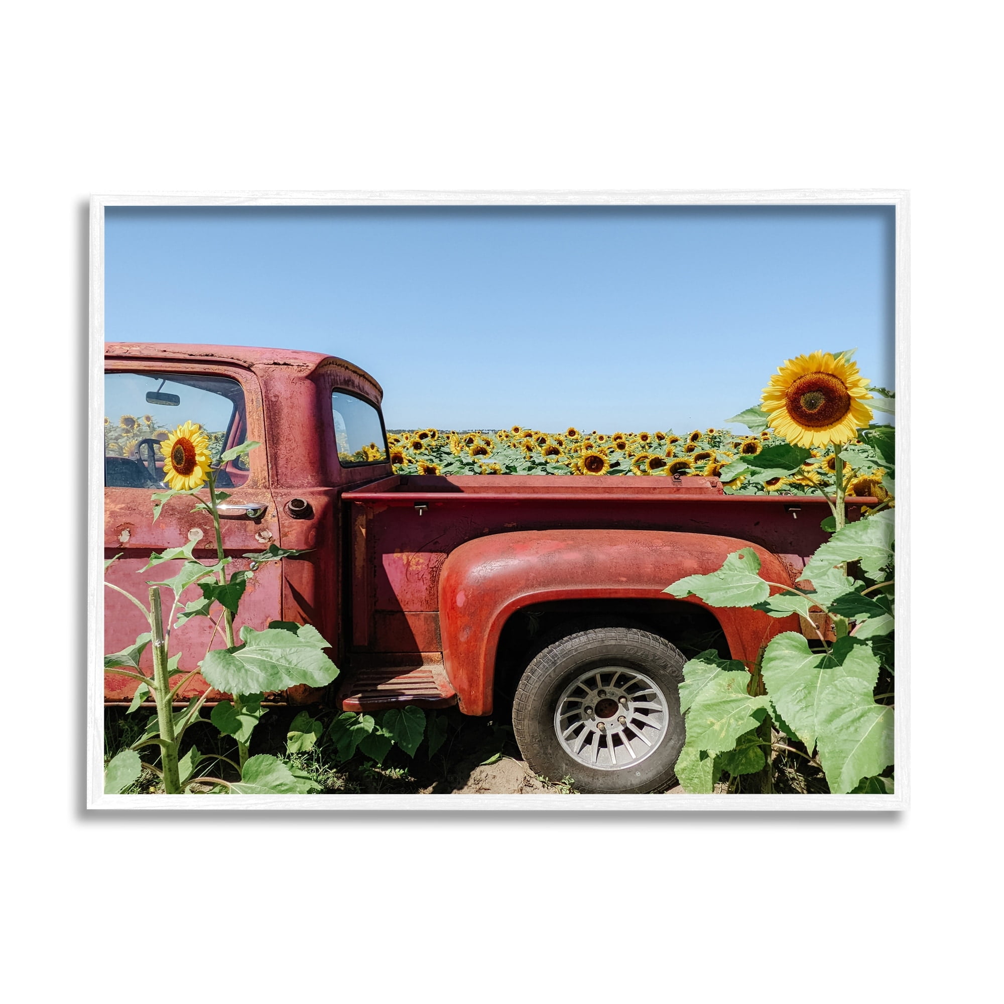 Stupell Industries Red Vintage Pickup Truck Amidst Sunflower Field Photograph White Framed Art Print Wall Art, Design by Kali Wilson